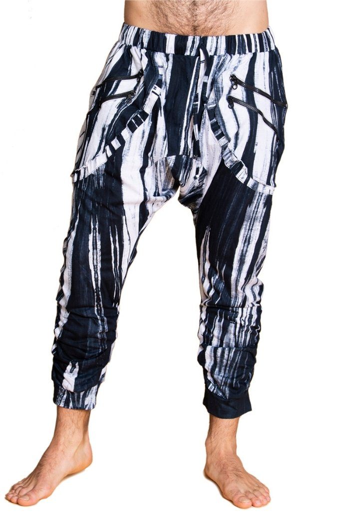 Wellnesshose Damen Haremshose Pants Unisex modische Ch03 für bequeme Batik PANASIAM und festem Baggy Herren Freizeithose Baumwoll-Jersey-Stoff weiß aus