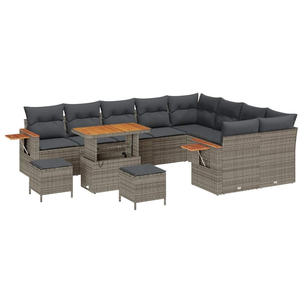 vidaXL Loungesofa Garten-Sofa-Set mit Kissen mit Speicher 12 pcs Grau Poly Rattan, 12 Teile