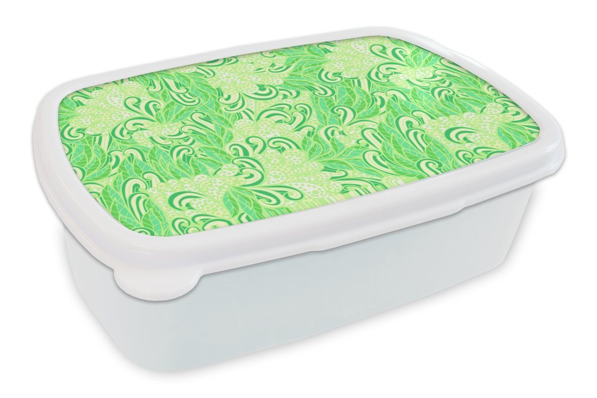 und - Jungs (2-tlg), Kinder Lunchbox Brotbox Grün, - und Abstrakt Muster Brotdose, MuchoWow - Erwachsene, Kunststoff, weiß Mädchen Blätter für für