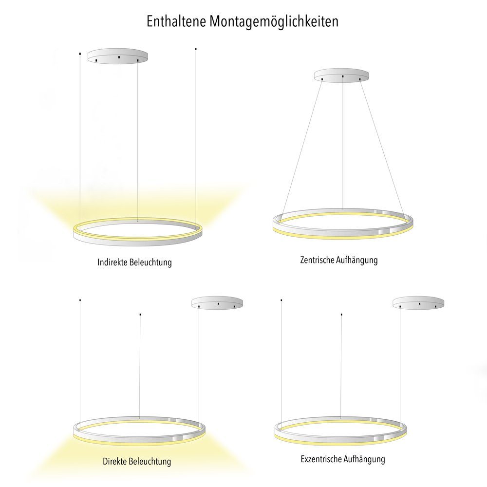 s.luce Pendelleuchte LED 40 oder Hängeleuchte Aluminium, Ring indirekt direkt Warmweiß