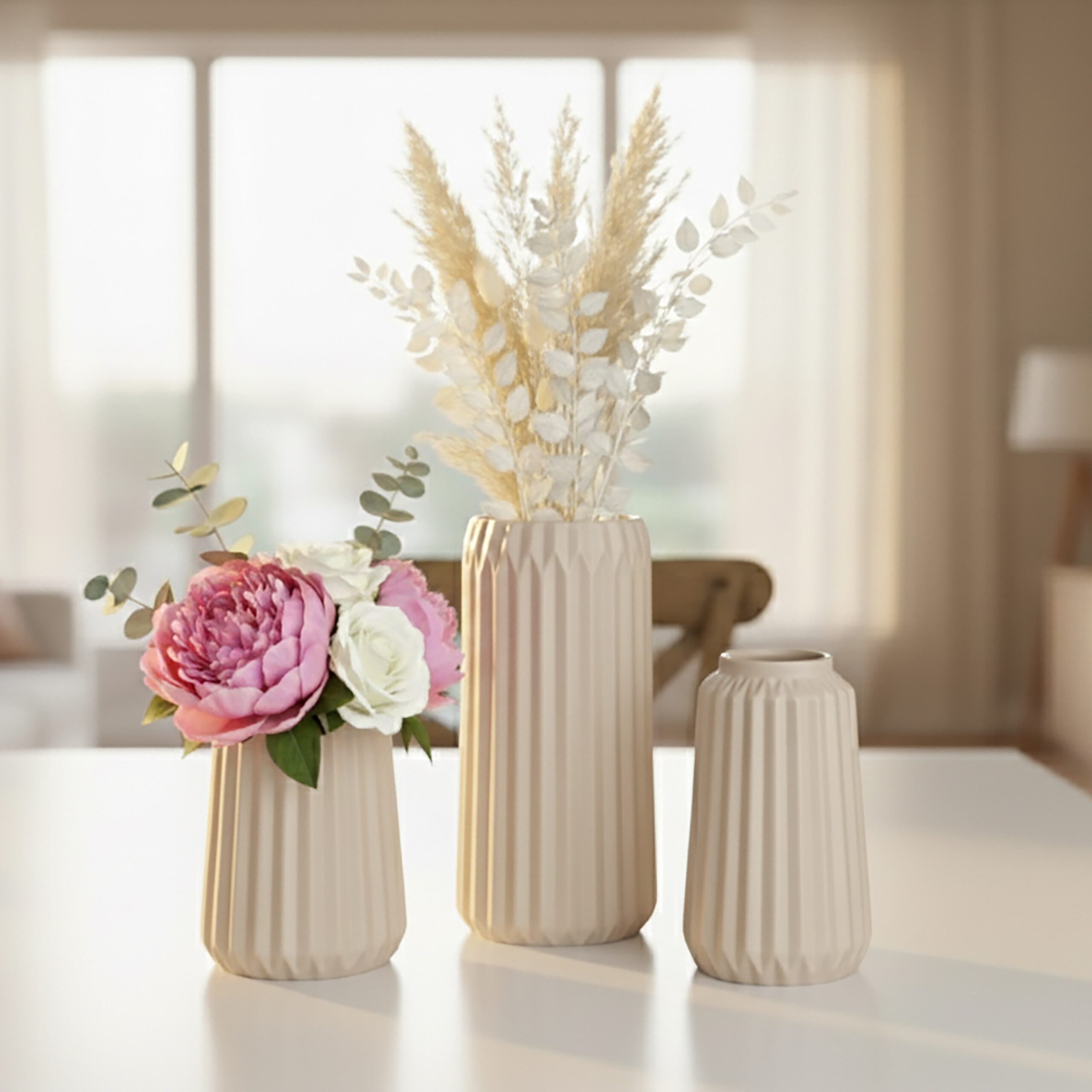 relaxdays Dekovase Vasen 3er Set aus Keramik, Beige günstig online kaufen
