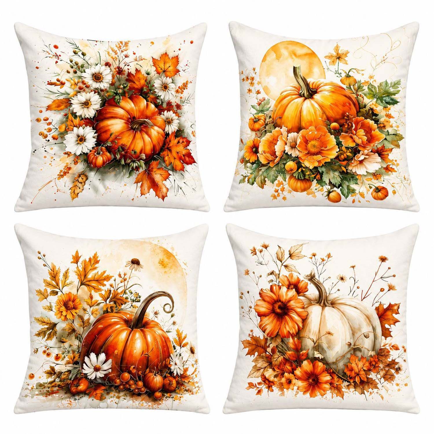 Zyronn Kissenbezug 4er-Set Vintage Aquarell Herbst Kissenbezüge, doppelseitiger