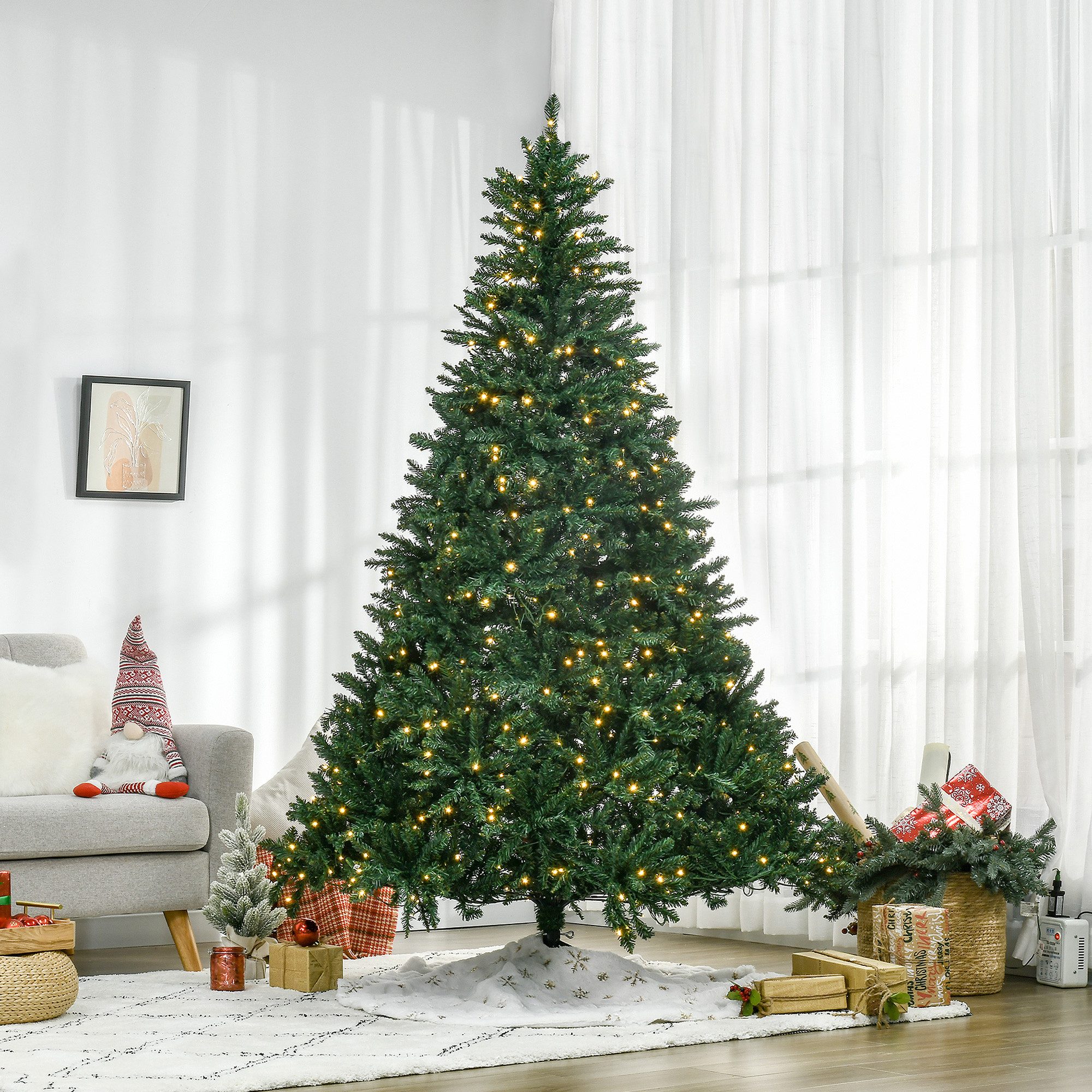 HOMCOM Künstlicher Weihnachtsbaum Christbaum 2154 Spitzen, 700 LED-Leuchte, rutschfesten Ständer, Tanne, für Indoor, Weihnachten Deko, Grün