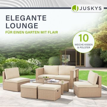 Juskys Gartenlounge-Set Salou, (6-tlg), für 6 Personen, Polyrattan, Glasplatte, wetterfest, mit Kissen