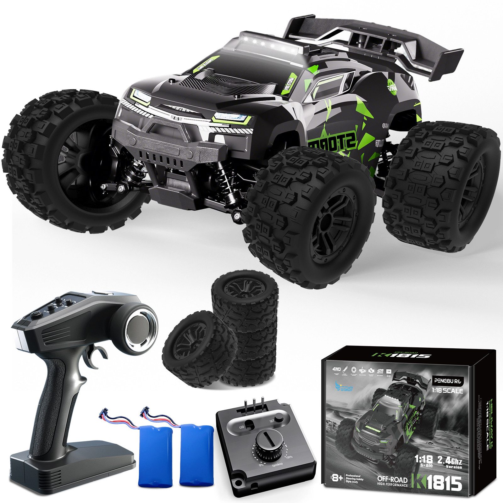 Esun RC-Auto 40KM/H Ferngesteuertes Auto ab 8 10 Jahre, 1/18 RC Auto Offroad (SET, Komplettset), 2,4GHz Monstertruck Ferngesteuert mit Licht, 4WD