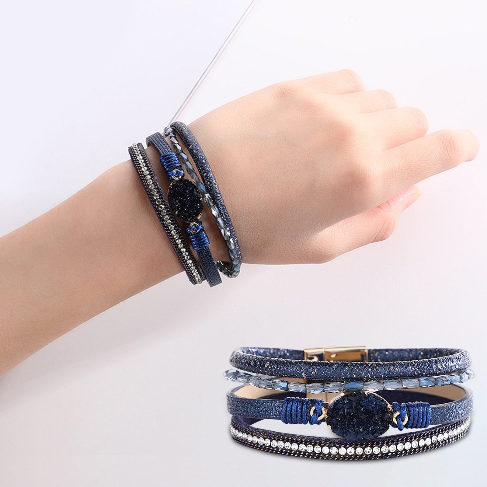 Rutaqian Armband Armband, Boho-Manschettenarmbänder, Silber Kristallperlen-Armband