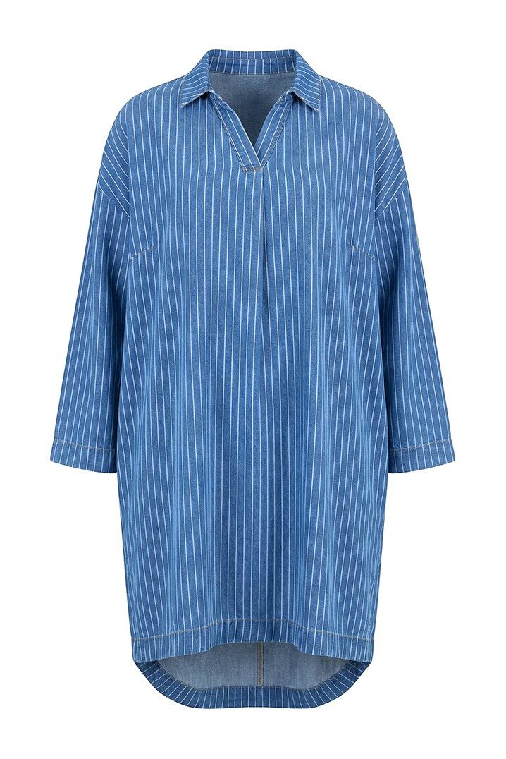 Laurasøn Midikleid Streifen Denim-Kleid Langarm günstig online kaufen