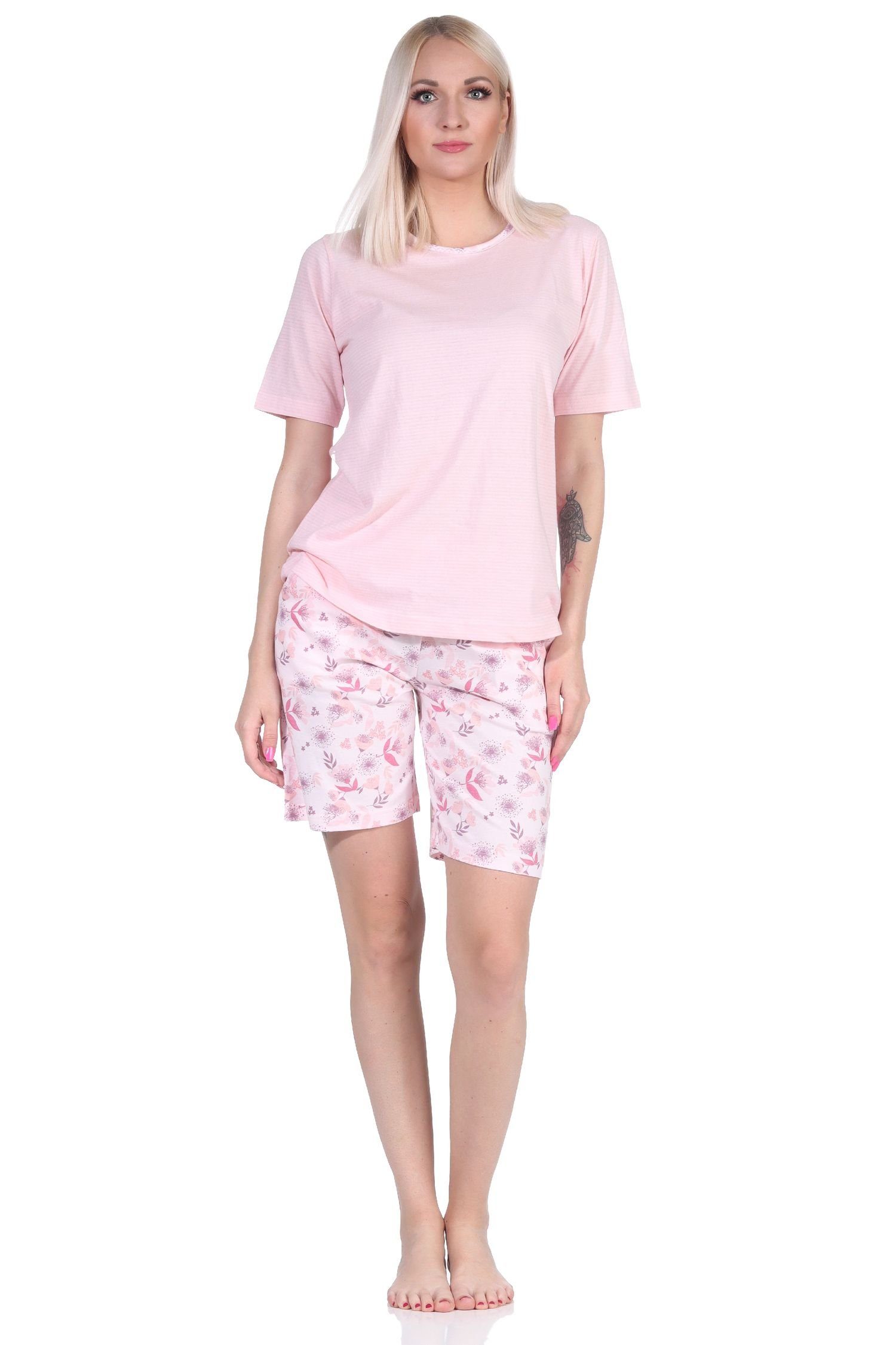 Normann Pyjama Damen kurzarm Pyjama Shorty mit Spitzenbesatz - auch in Übergrößen rosa