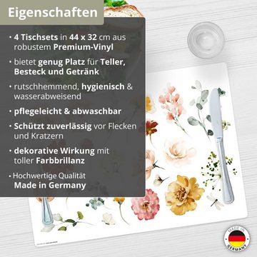 Platzset, Tischset,  Platzset abwaschbar - Blüten in Aquarell, Tischsetmacher, (aus erstklassigem Vinyl, 4-St., 44 x 32 cm / bunt), Made in Germany