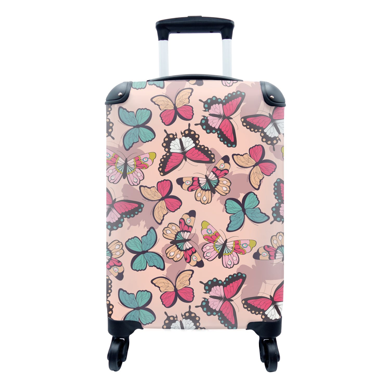 MuchoWow Handgepäckkoffer Schmetterling - Rosa - Blau - Design, 4 Rollen, Reisetasche mit rollen, Handgepäck für Ferien, Trolley, Reisekoffer