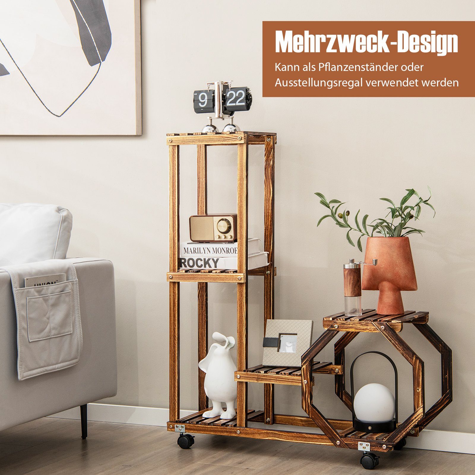 COSTWAY Blumenständer, Holzregal auf Rollen, mehrstöckig, günstig online kaufen