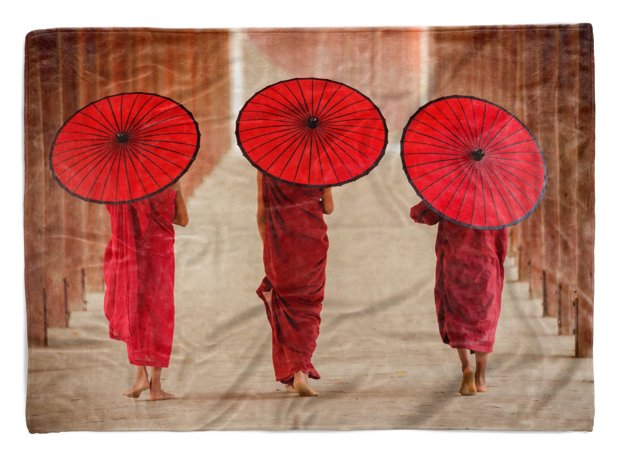 Saunatuch Buddhistische Kuscheldecke Sinus Handtuch Handtücher Baumwolle-Polyester-Mix Fotomotiv Art Handtuch (1-St), mit Mönc, Strandhandtuch
