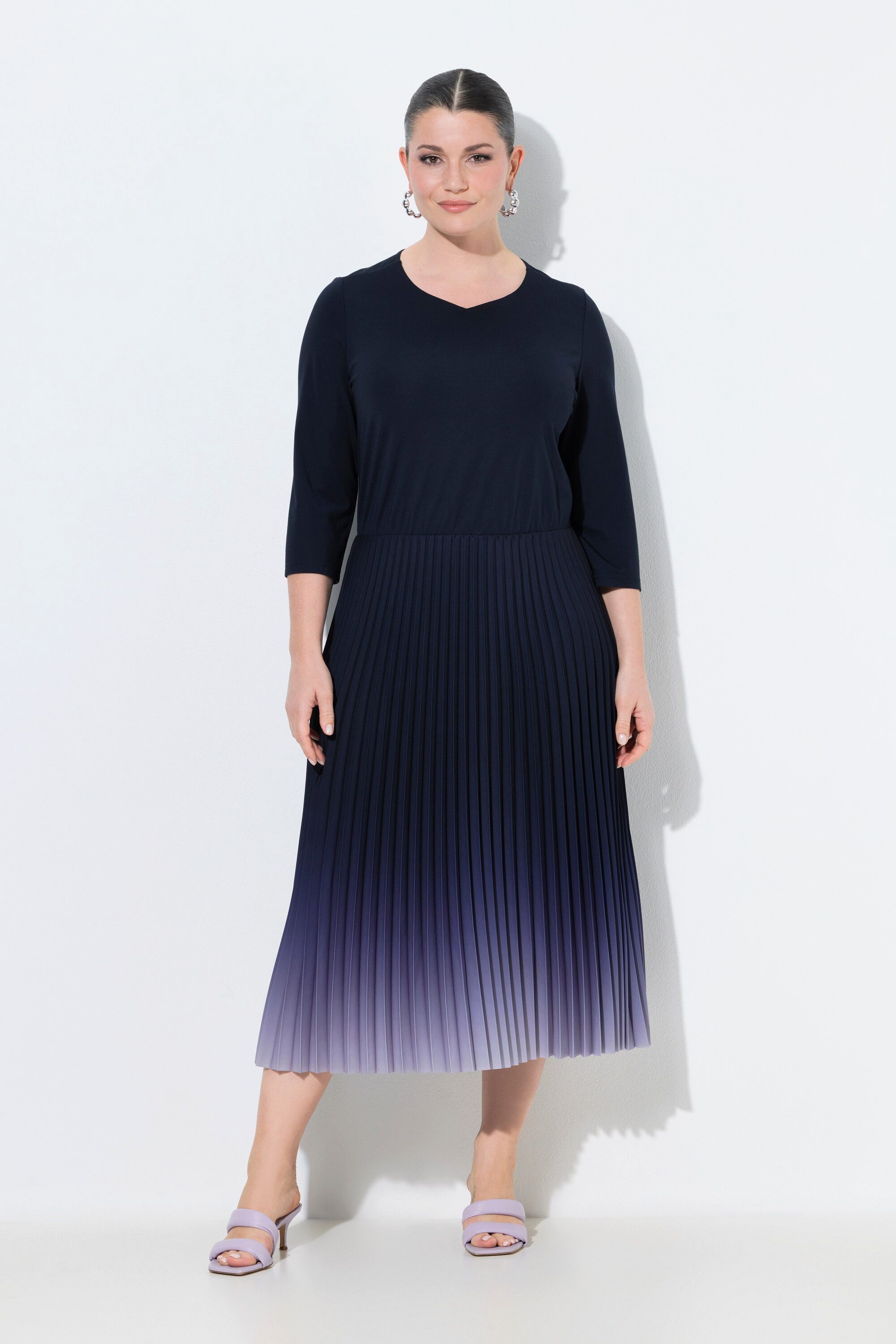 Ulla Popken Jerseykleid Midikleid mit Plisseerock günstig online kaufen