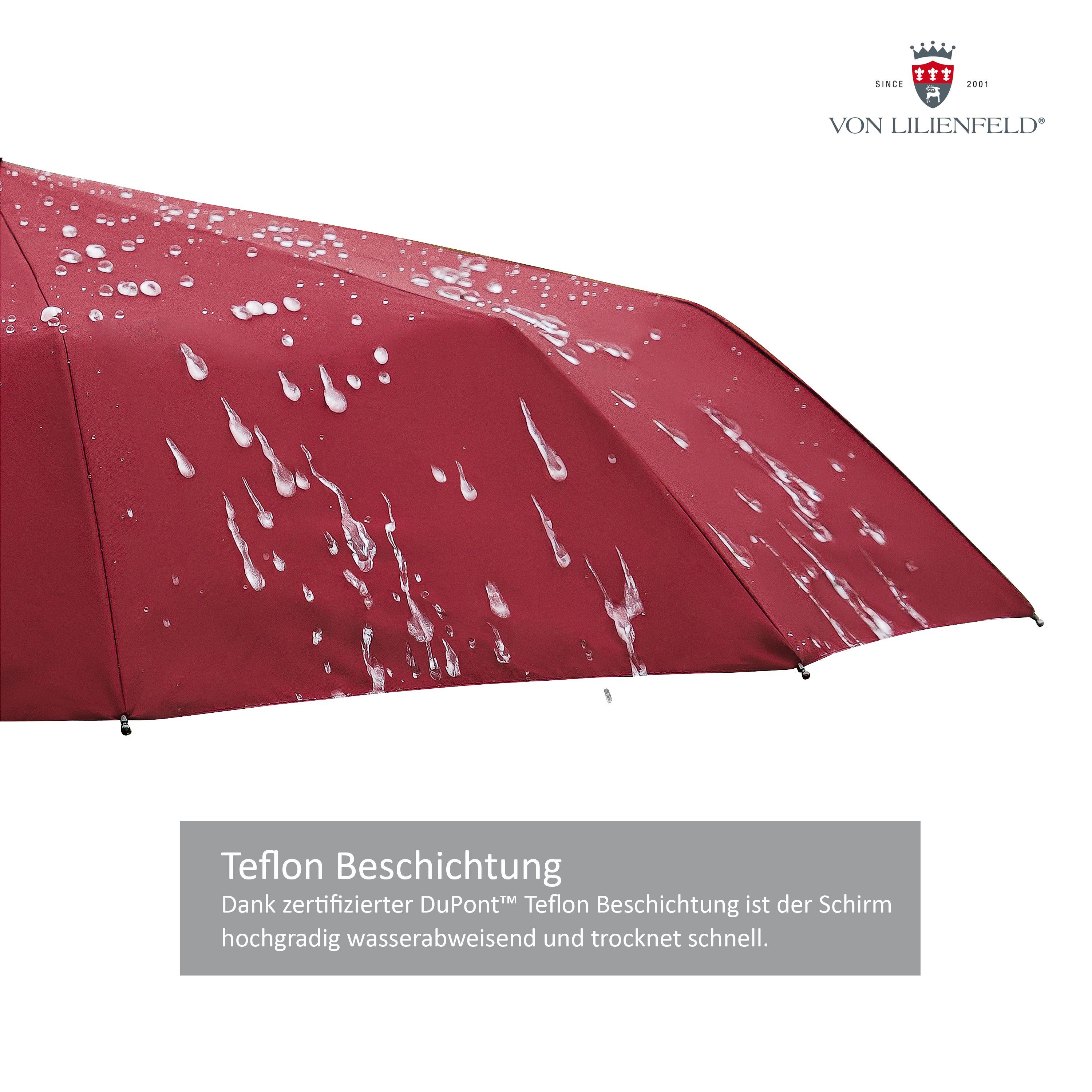 von Lilienfeld Auf-Zu-Automatik Clark Taschenregenschirm Teflonbeschichtung, extrem burgunder wasserabweisend, Reise-Etu Schirm mit schnelltrocknend