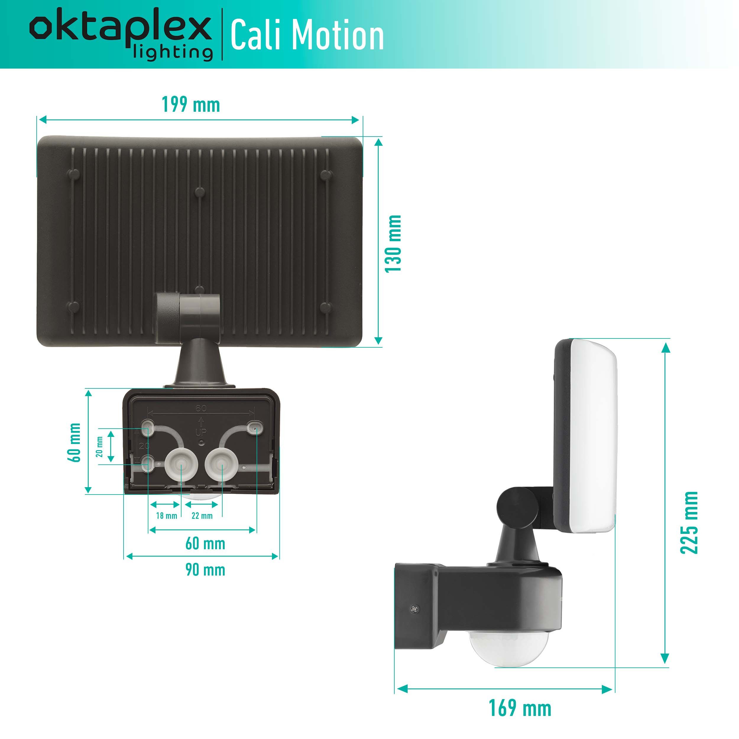 Oktaplex lighting LED Außen-Wandleuchte Cali Außenstrahler mit Bewegungsmelder IP65 10m / 240 Grad, PIR-Sensor, dreh- und schwenkbar, inklusive Leuchtmittel, wa – Bild 5 von 5