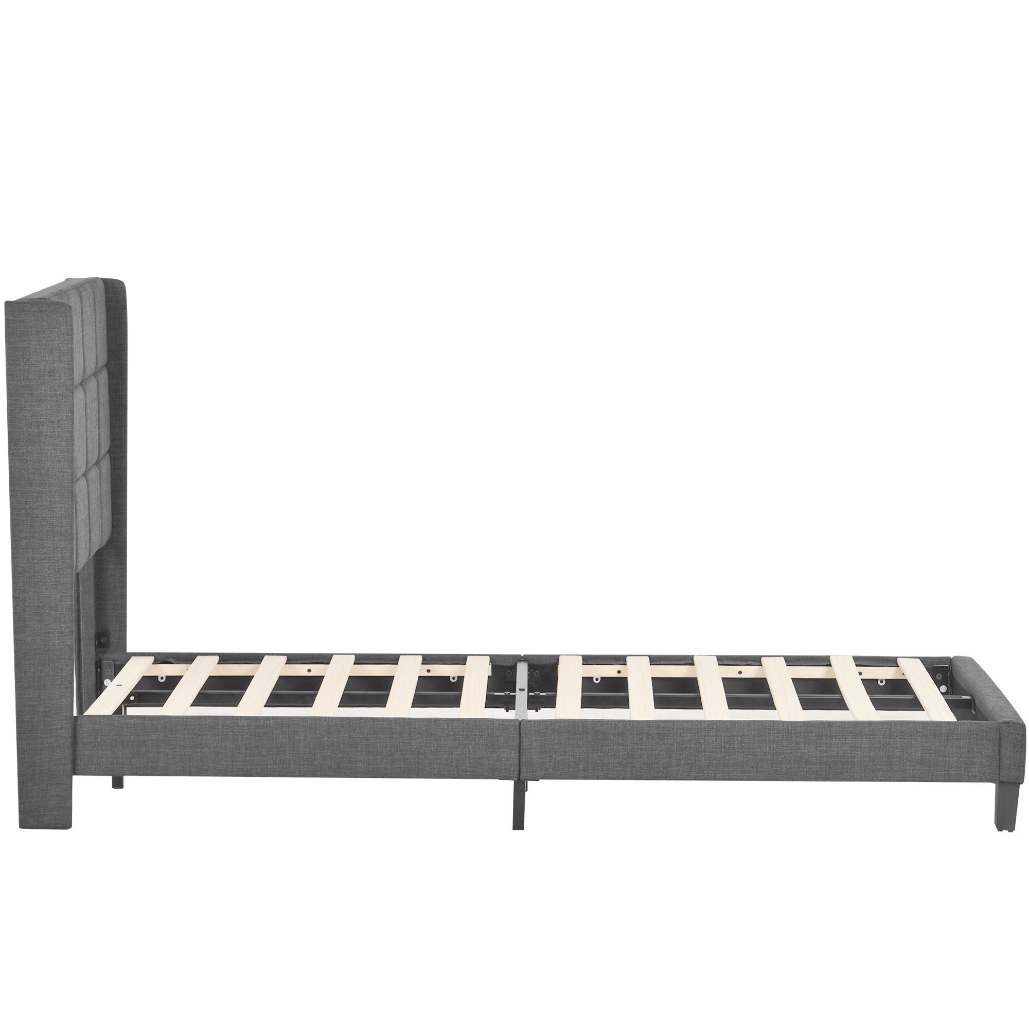 Polsterbett, Holzbett 90x200 cm, Lattenrost aus Holz, Gepolstertes Kopfteil, Leinen