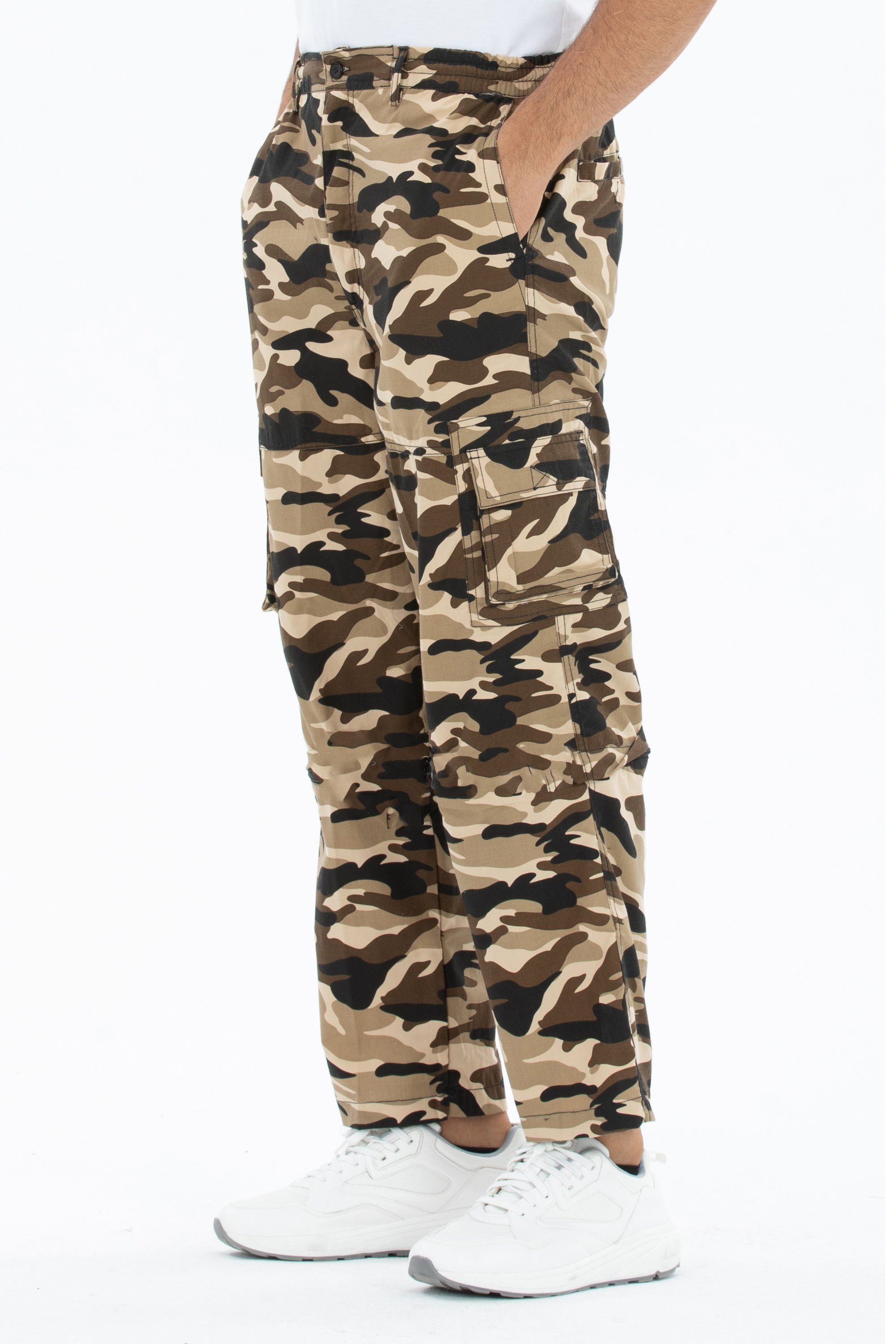 Kendindza Collection Cargohose Zipp Off Cargohose Dehnbund Arbeitshose Feldhose Bundeswehr Cargo Hose elastischer Gummibund Tarnhose Bundhose Camouflage