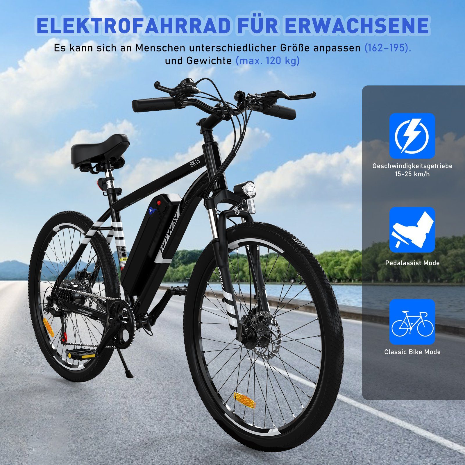 - der SHIMANO, 26 12 7 36V E-Bike Zoll, und 7 Heckmotor, cm, Shimano Ah Elektrofahrrad, 190 HITWAY Kettenschaltung, für Herren StVZO Elektrofahrrad Gang Damen schwarz 170 innerhalb Gänge,Herren,