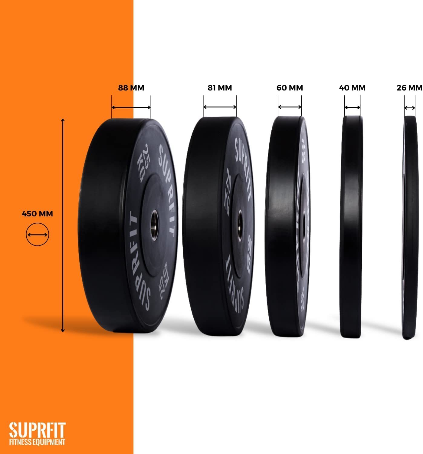 SF SUPRFIT Hantelscheiben 50 mm Gewichtsscheiben aus Vollgummigranulat, 5 kg, (1-tlg), Stoßabsorbierende Hantelscheiben 50mm