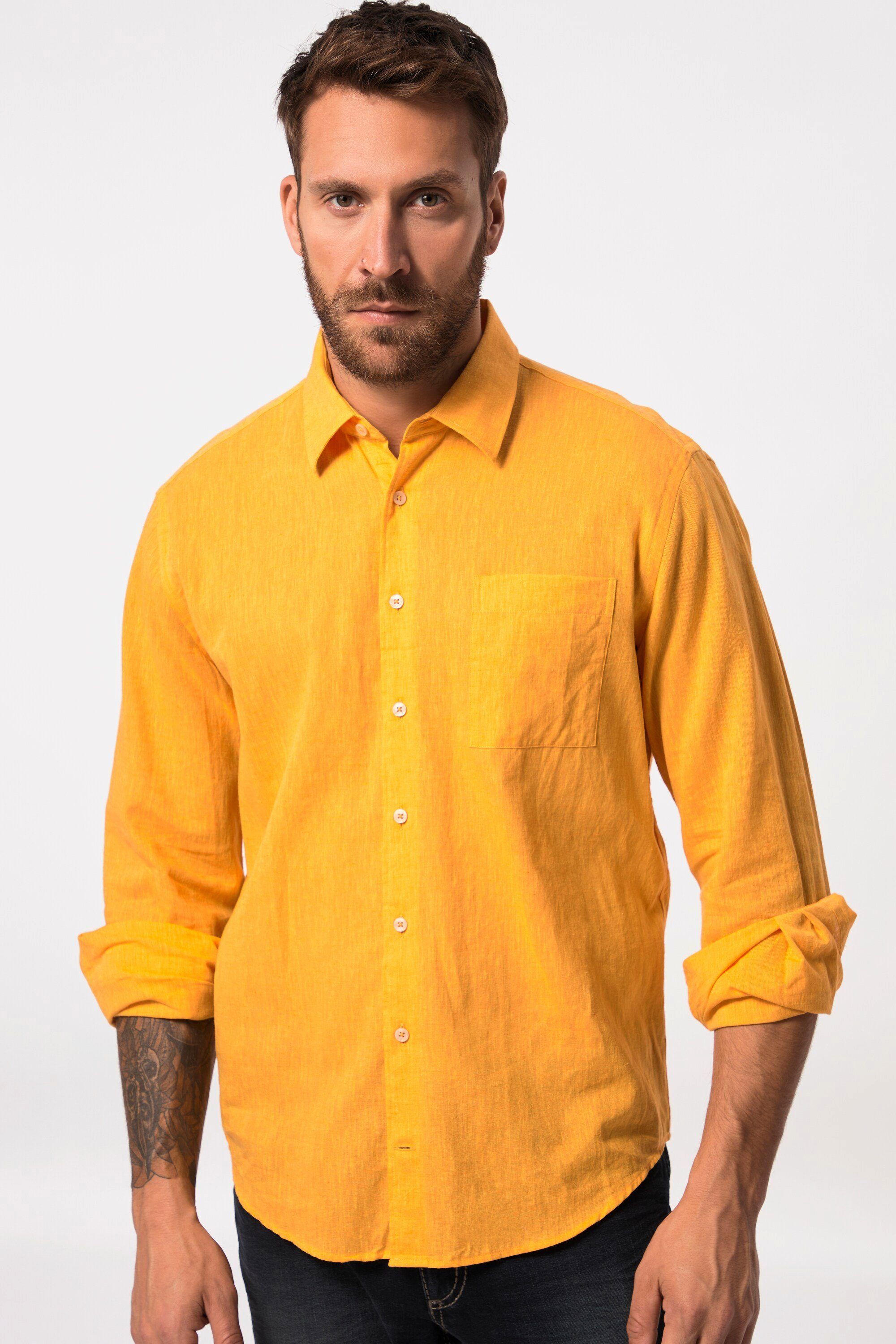 JP1880 Businesshemd Hemd Langarm Leinenmix Kentkragen Modern Fit