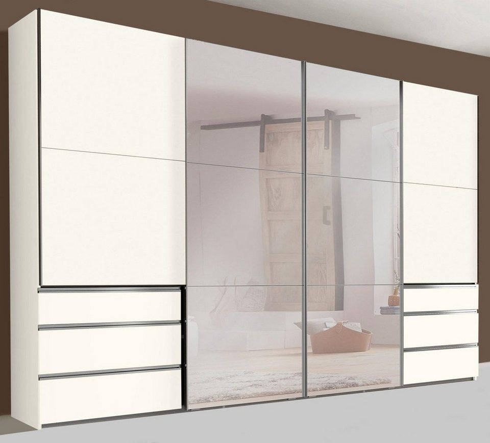 Wimex Schwebetürenschrank LEVEL (Level) 300cm weiß mit Spiegel und 6  Schubladen