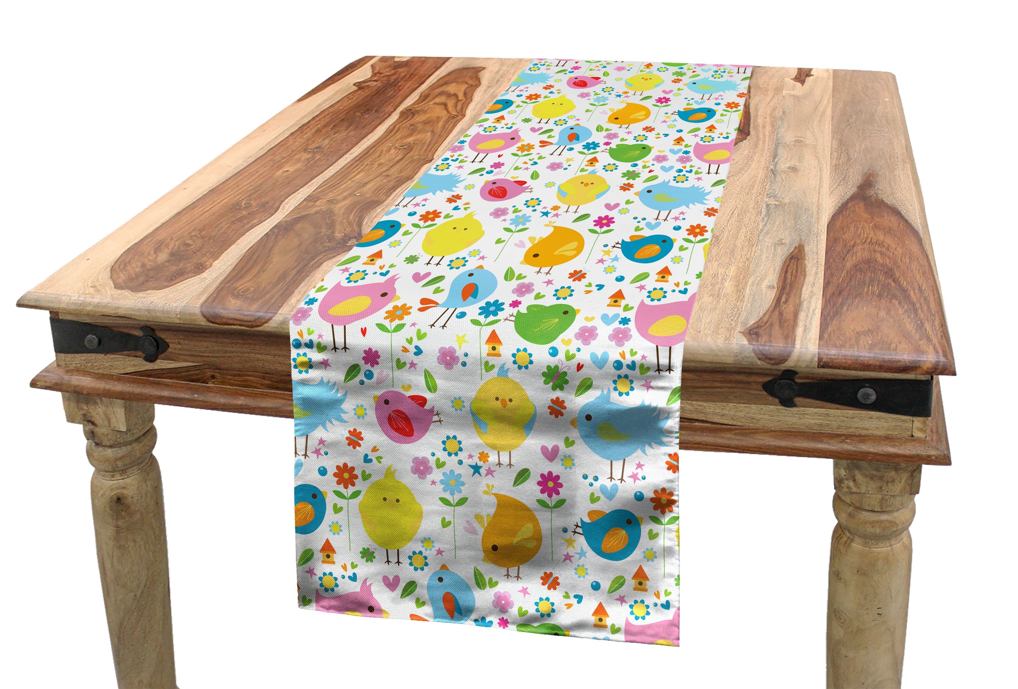 Abakuhaus Tischläufer Esszimmer Küche Rechteckiger Dekorativer Tischläufer, Vögel Bunte Vögel und Blumen