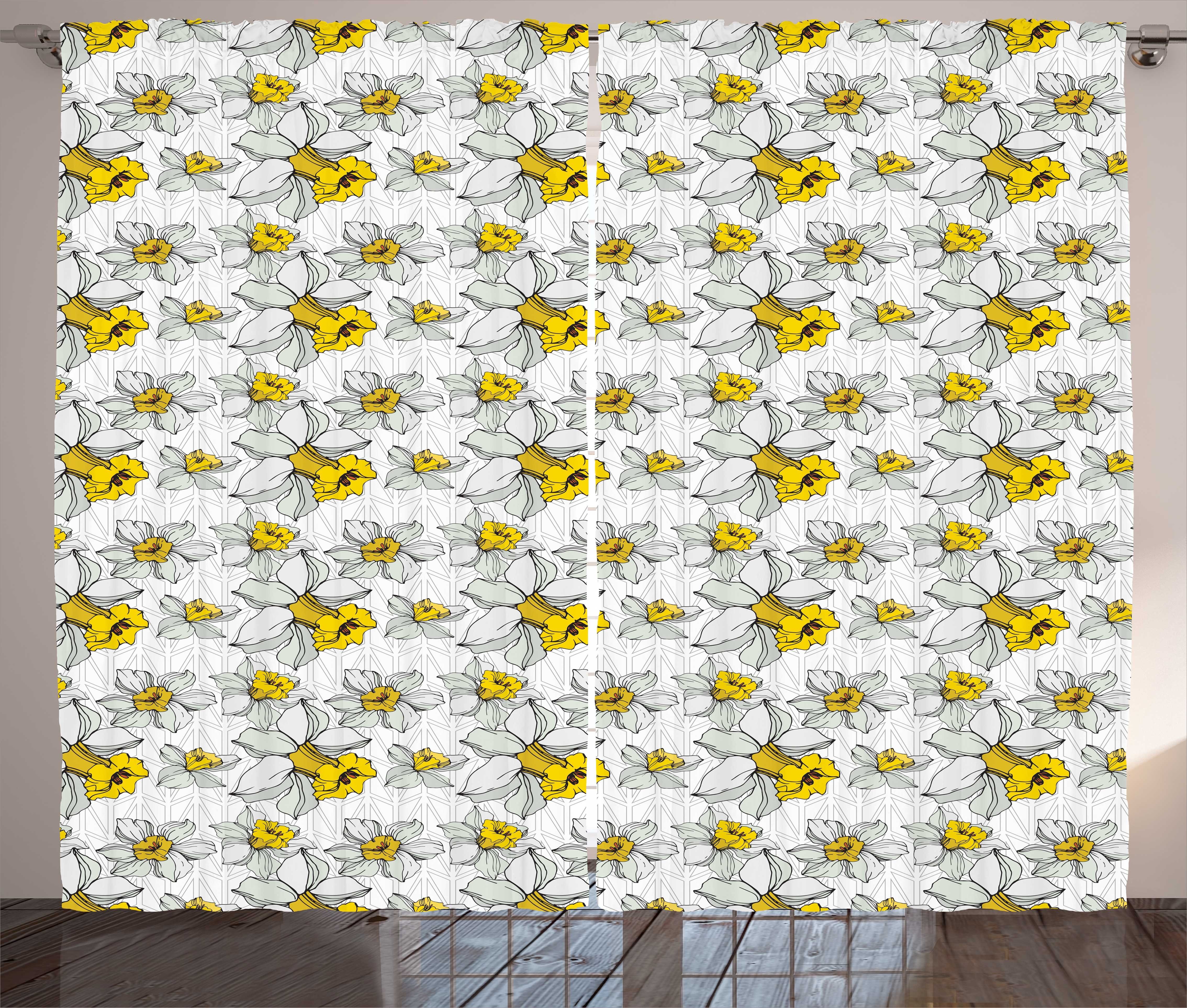 Gardine Schlafzimmer Kräuselband Vorhang mit Schlaufen und Haken, Abakuhaus, Floral Gelb Blooming Narcissus