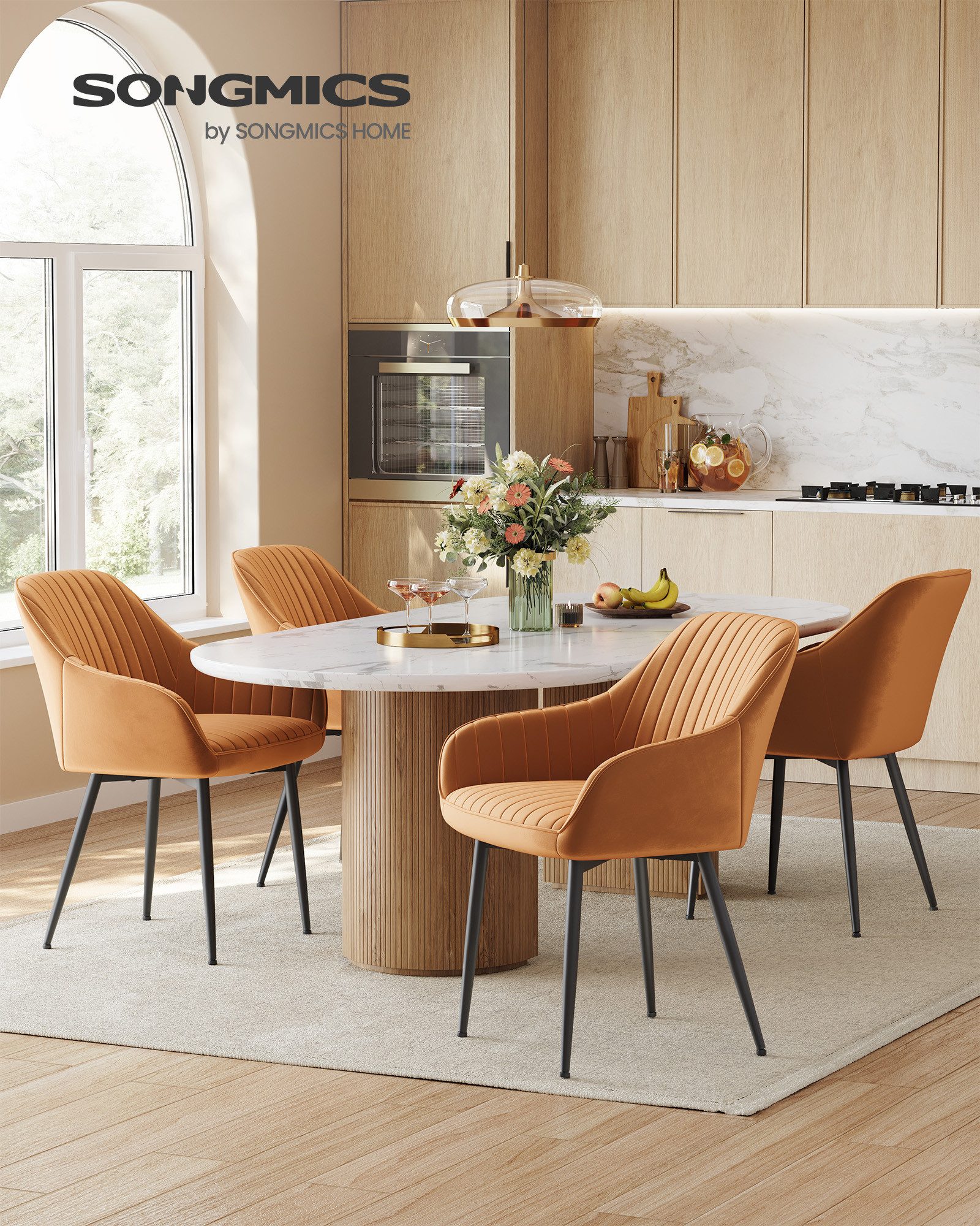 SONGMICS Esszimmerstuhl (4 St), 4er Set, Küchenstuhl, Sessel, Samt, Polsterstuhl mit Armlehnen