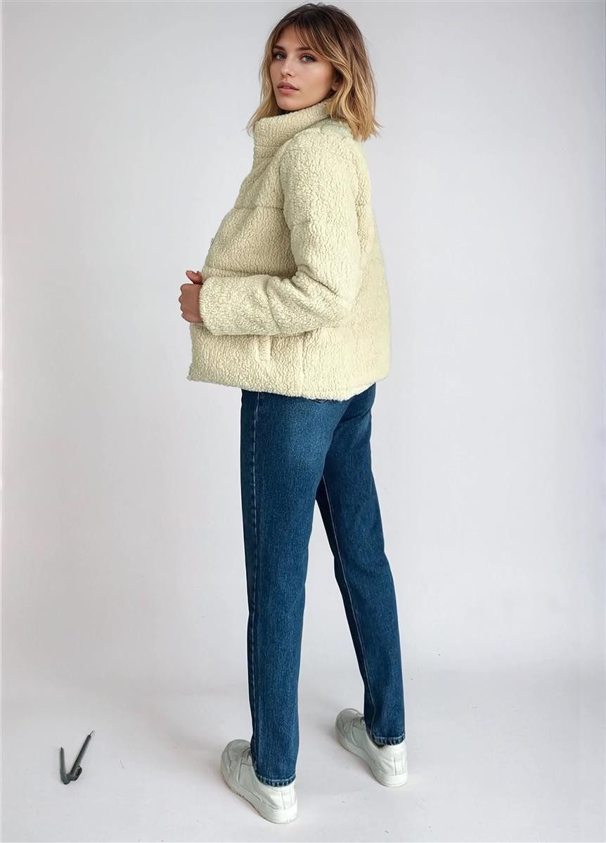 fashionshowcase Plüschjacke Plüschjacke Damen Teddy Pufferjacke mit Reißverschluss