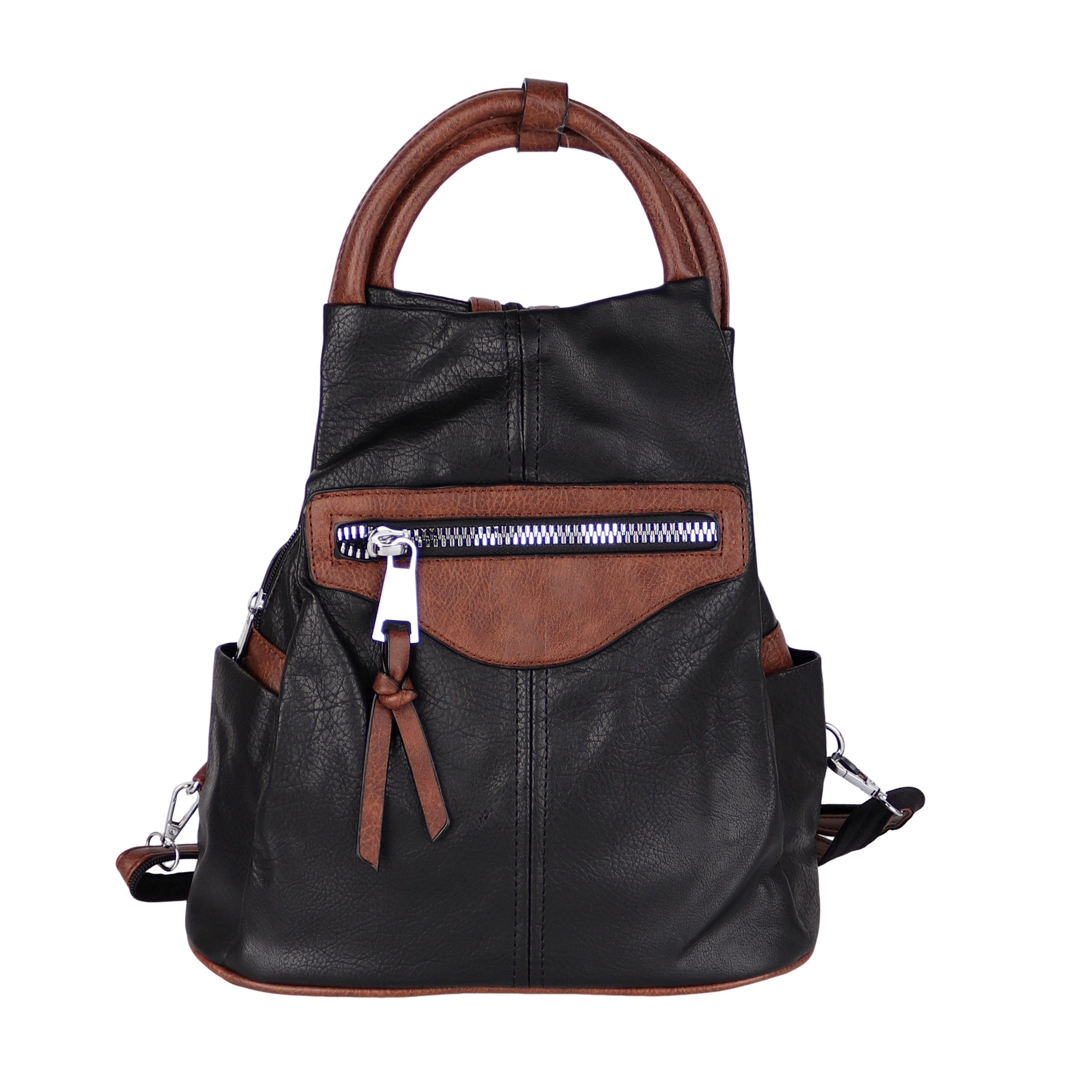 MIRROSI Tagesrucksack Damen Rucksack aus Kunstleder, Cityrucksack mit Tragegriff (ca.28x31x12cm), Reißverschlussfächern & verstellbaren Schultergurten