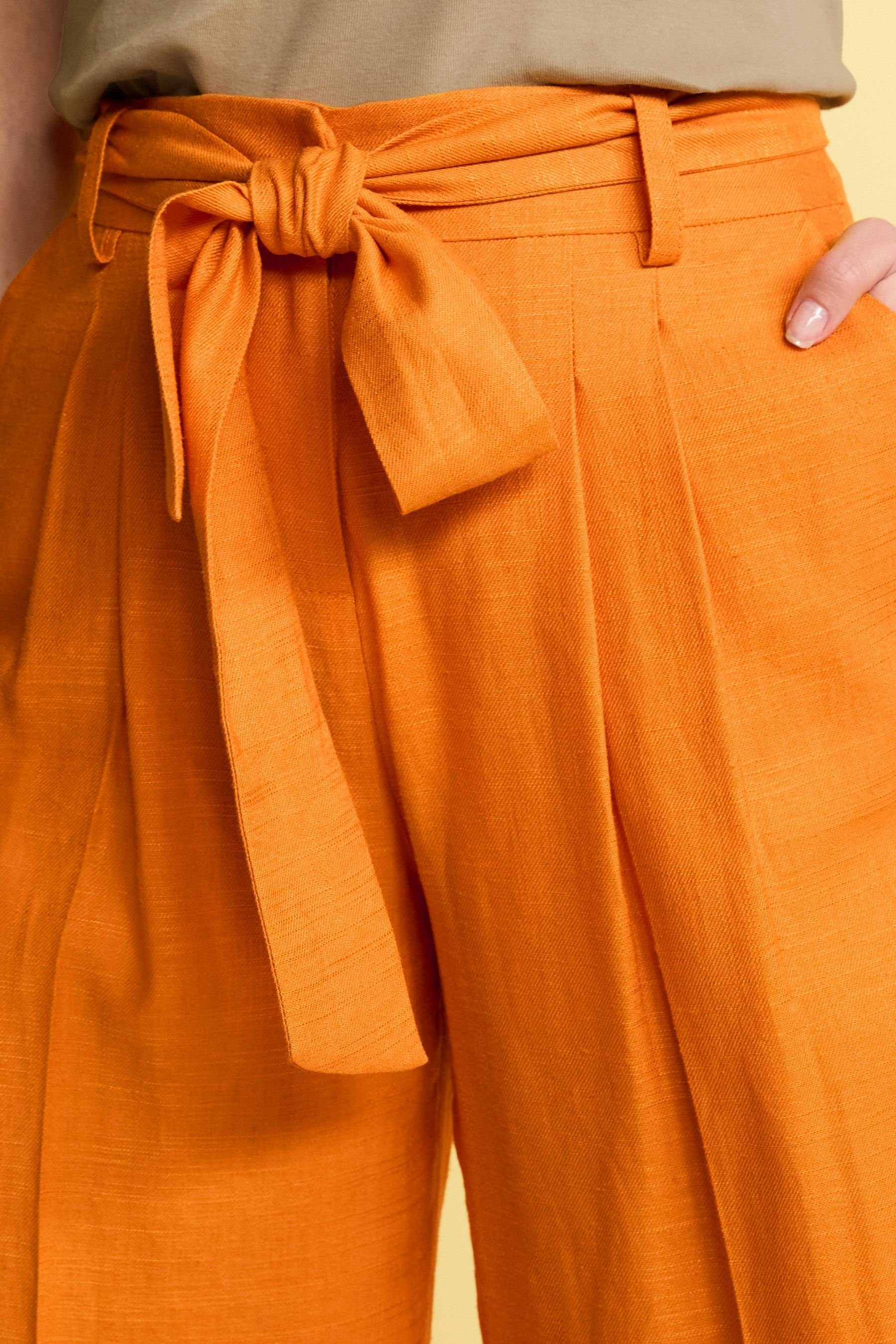 Next Caprihose Verkürzte Hose aus Bindegürtel mit Leinengemisch Orange (1-tlg)