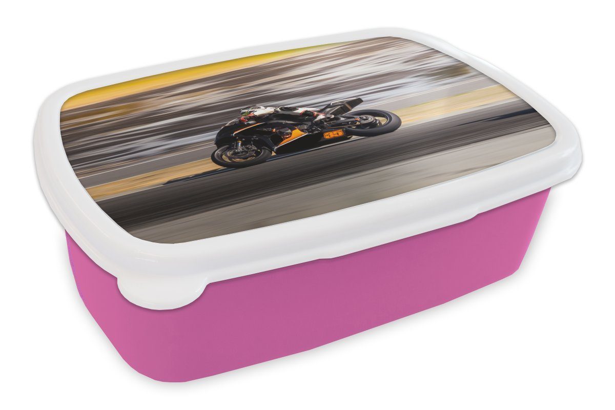 Kinder, für MuchoWow Lunchbox Erwachsene, Kunststoff, am Wasser, rosa Kunststoff superschnelles Ein Brotdose Brotbox Motorrad Snackbox, Mädchen, (2-tlg),