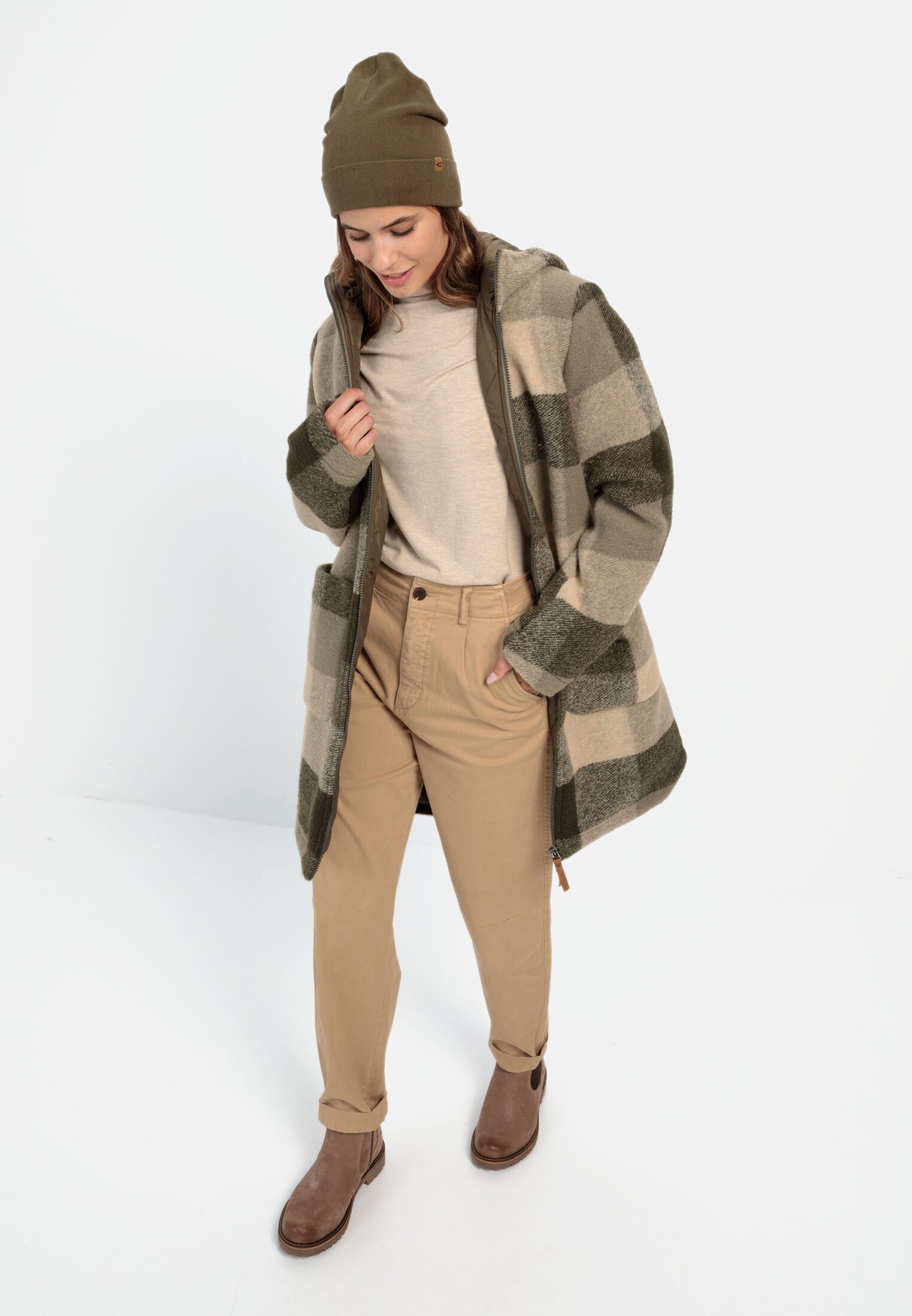 camel active Wollmantel mit Kapuze Langarm Kapuze