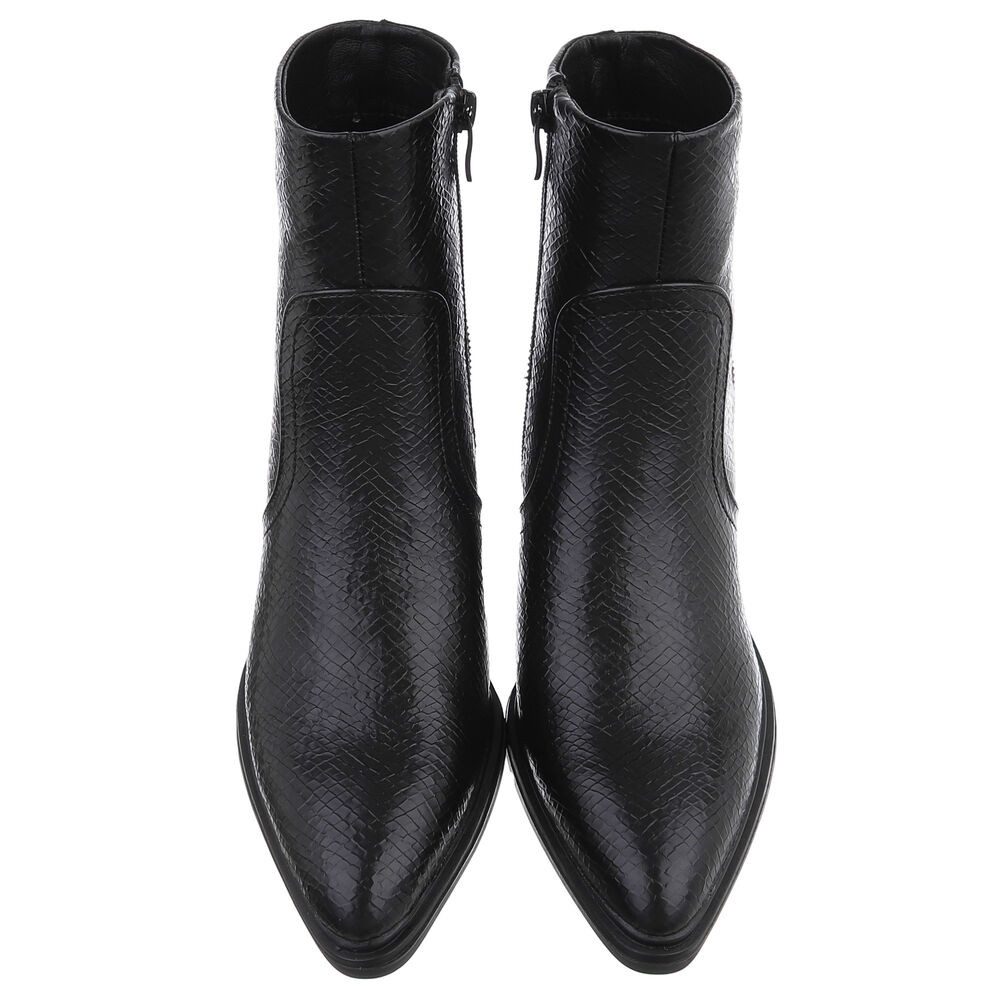 Ital-Design Eleganter Ankle-Stiefel aus strukturiertem Material für Damen Westernstiefelette (90542958) Blockabsatz Stiefeletten in Schwarz – Bild 4 von 5