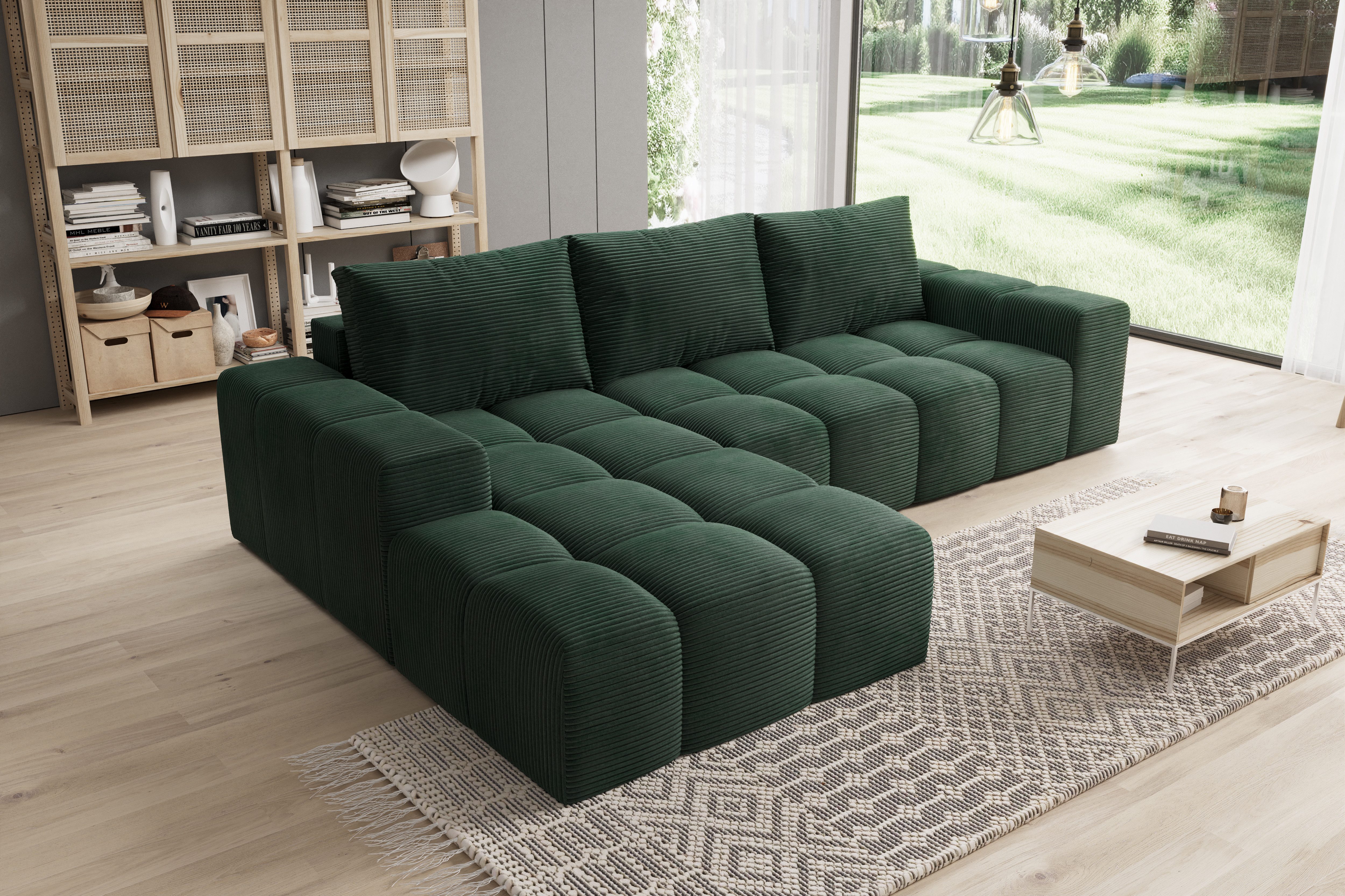 PROMETO Möbel Ecksofa Cento Couch L-Form,Sofa Links/Rechts Teddy-Bouclé, Web oder Cord-Stoff