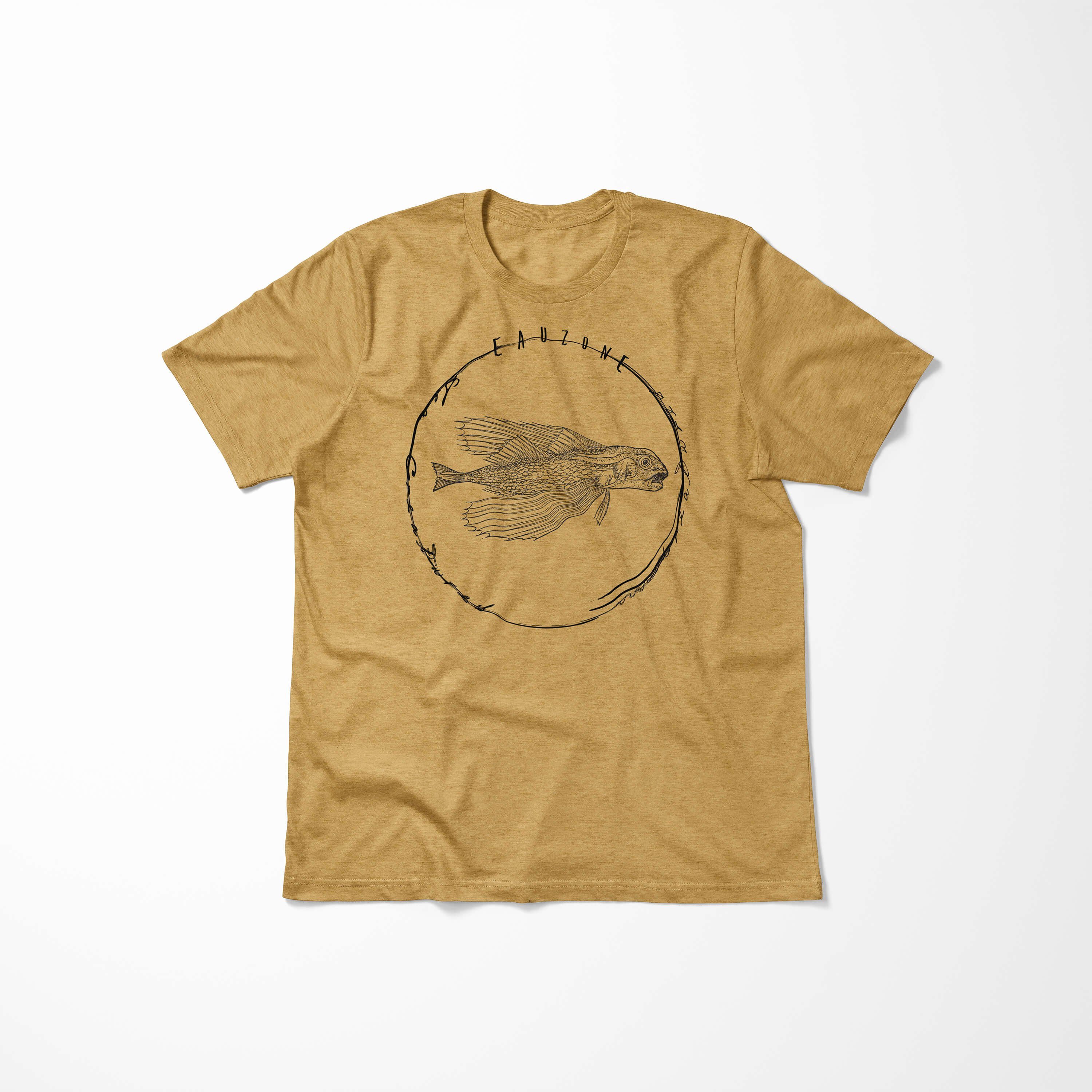 Sea und Schnitt Antique T-Shirt Sinus Tiefsee Fische 061 Serie: / T-Shirt Art Creatures, - Struktur sportlicher Sea Gold feine