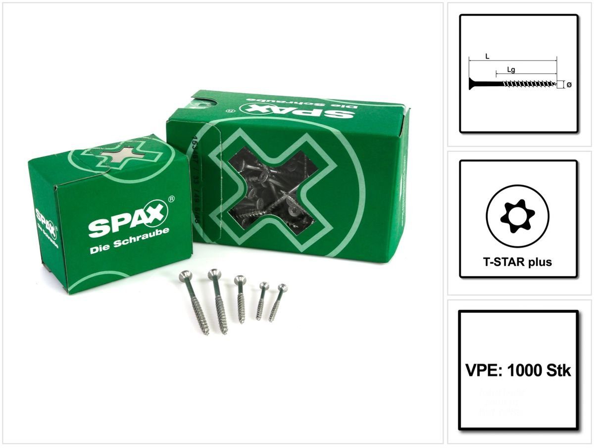 SPAX Schraube SPAX Universalschraube 4,0 x 30 mm 1000 Stk. TORX T-STAR plus T20 WIROX Senkkopf Teilgewinde 4Cut-Spitze 0191010400305