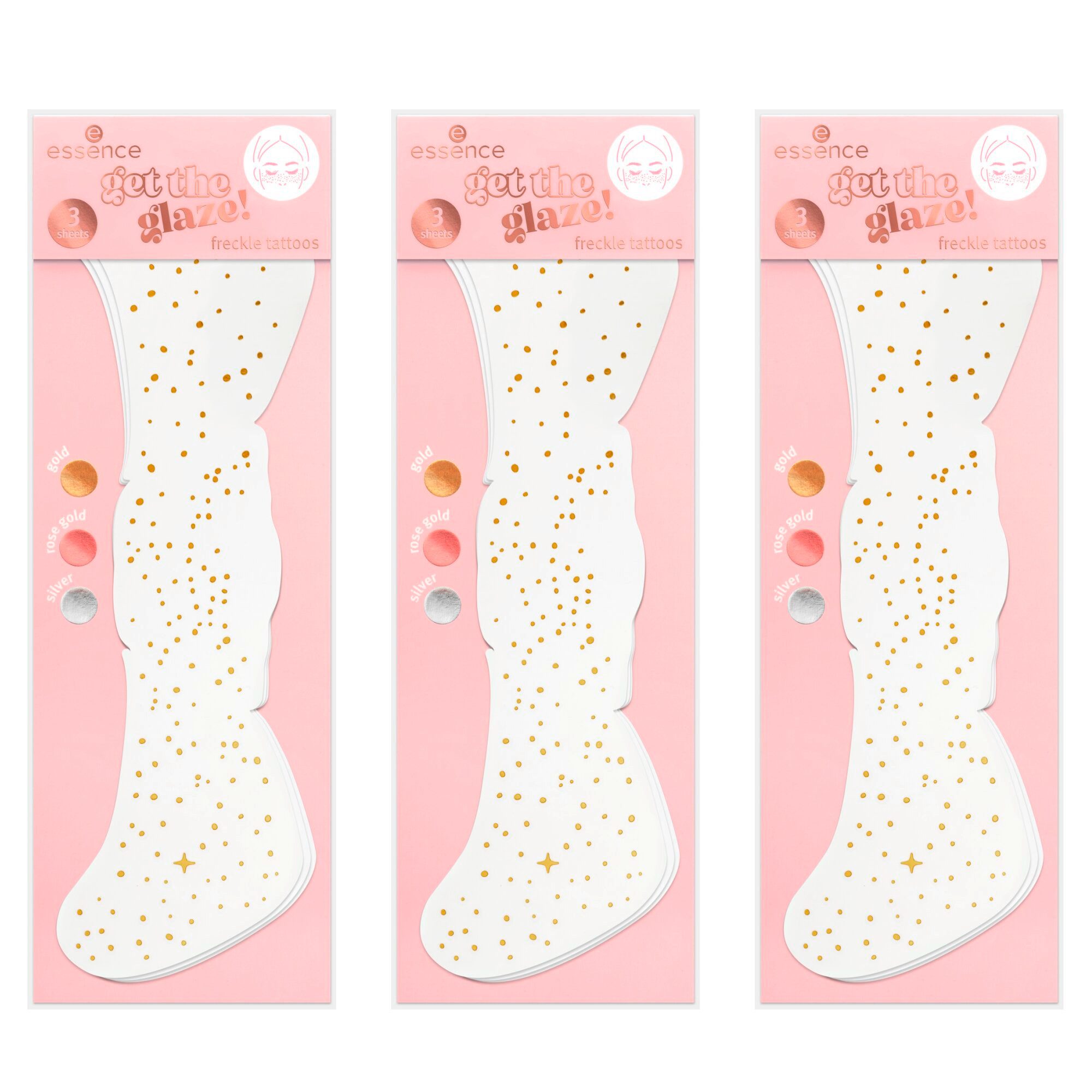 Essence Gesichtspflege-Set get the glaze! freckle tattoos Packung, 3-tlg., Ausdrucksstark, schimmernd, natürlich schön.