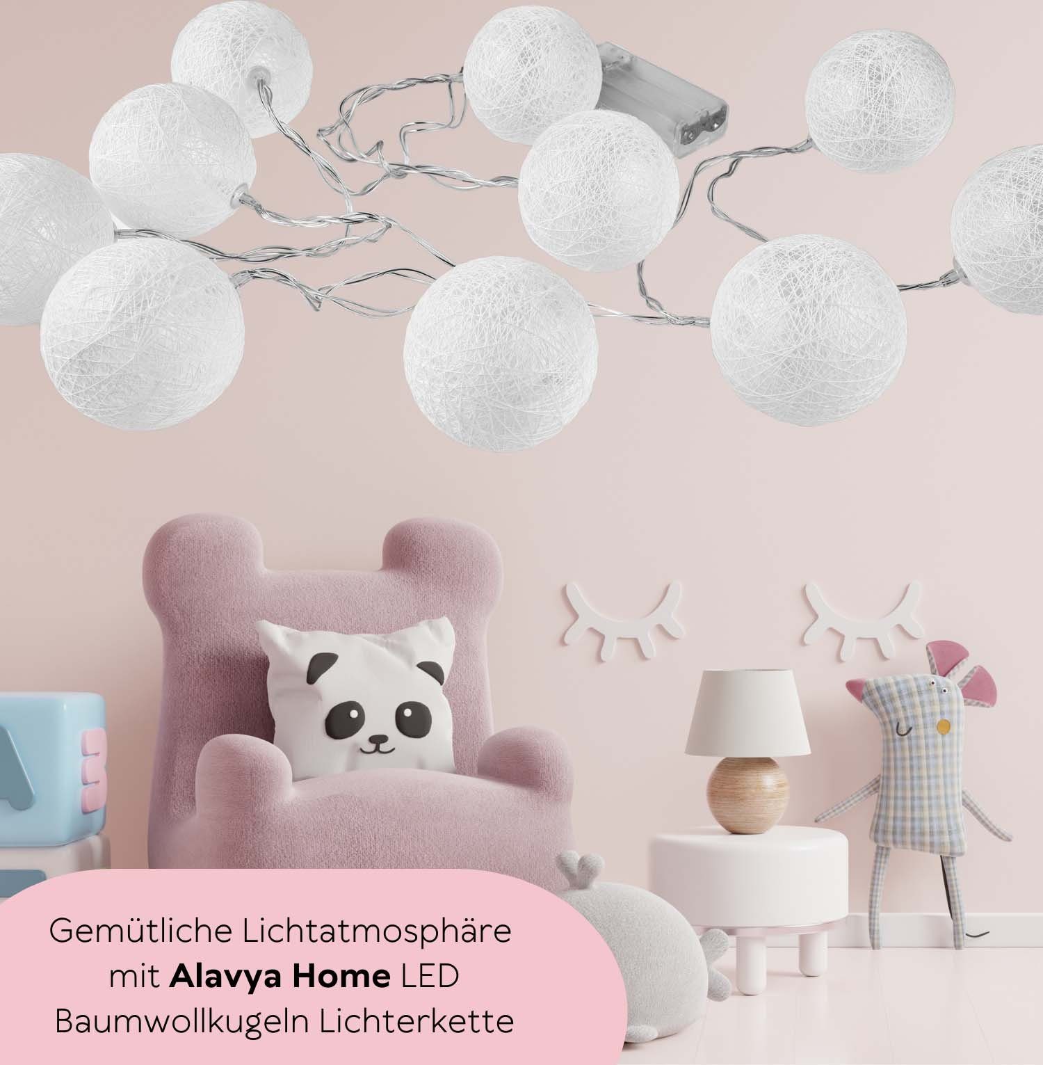 Alavya Home® LED-Lichterkette Lichterkette Cotton Lichterketten betrieben 10-flammig, 10 Ball, 1.5M 2AA Kugel mit LED-Licht Batterie