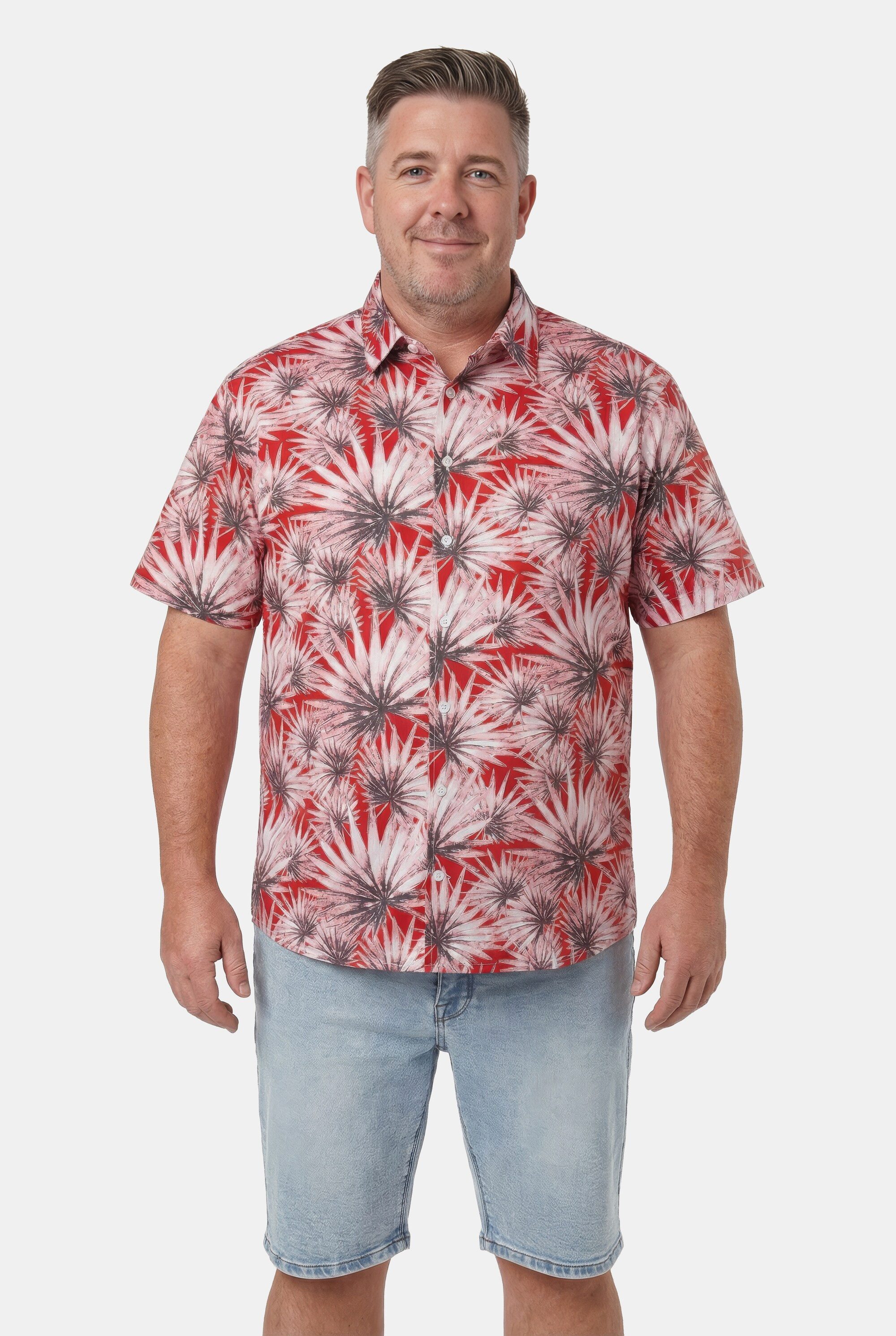 Men Plus Kurzarmhemd Hemd Halbarm Kentkragen Print Comfort Fit bis 8 XL