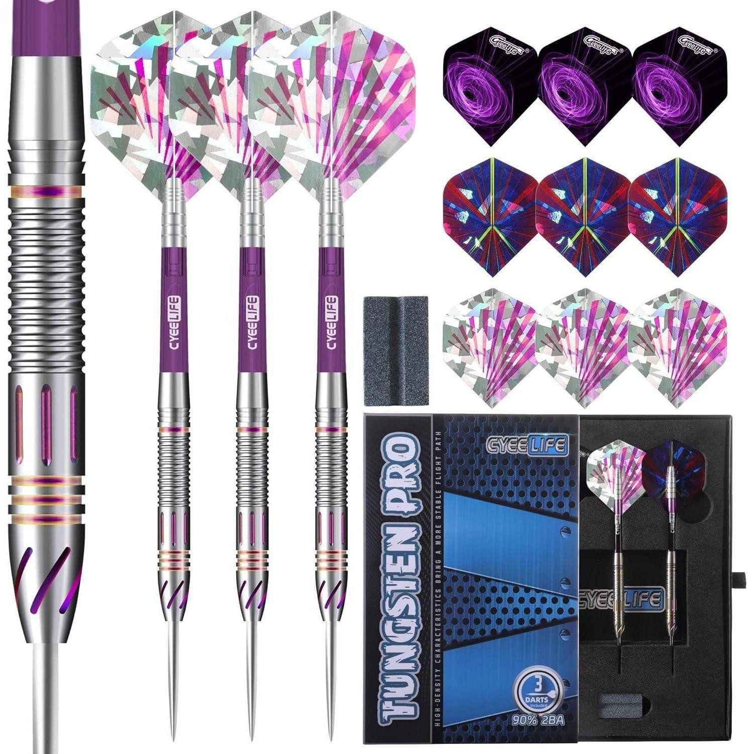 LuxusKollektion Dartpfeil Tungsten Steel Darts Set Profi, Metallspitze 3Schäfte 9 Flights