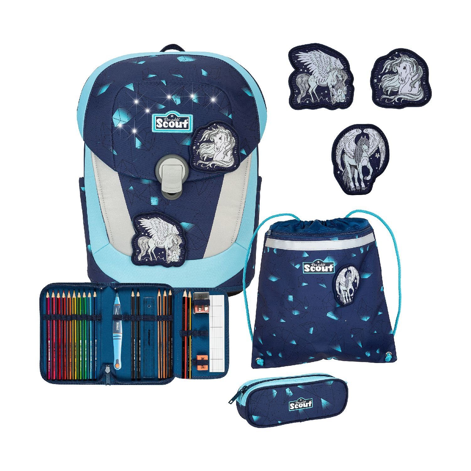 Scout Schulranzen Sunny II Schulranzen-Set 4-tlg. Exklusiv LED Pegasus 2023