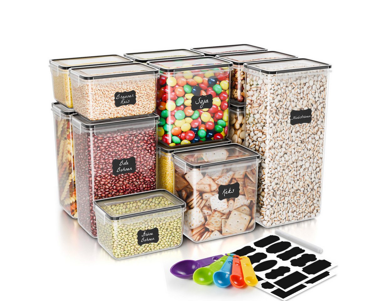 Simloveve Vorratsdose Vorratsbehälter 24 Set, Aufbewahrungsbox Küche Mit Deckel, (22-tlg), 0,8 / 1,4 / 2,0 / 2,8 L Volumen, mit Etiketten und Markern, stapelbar