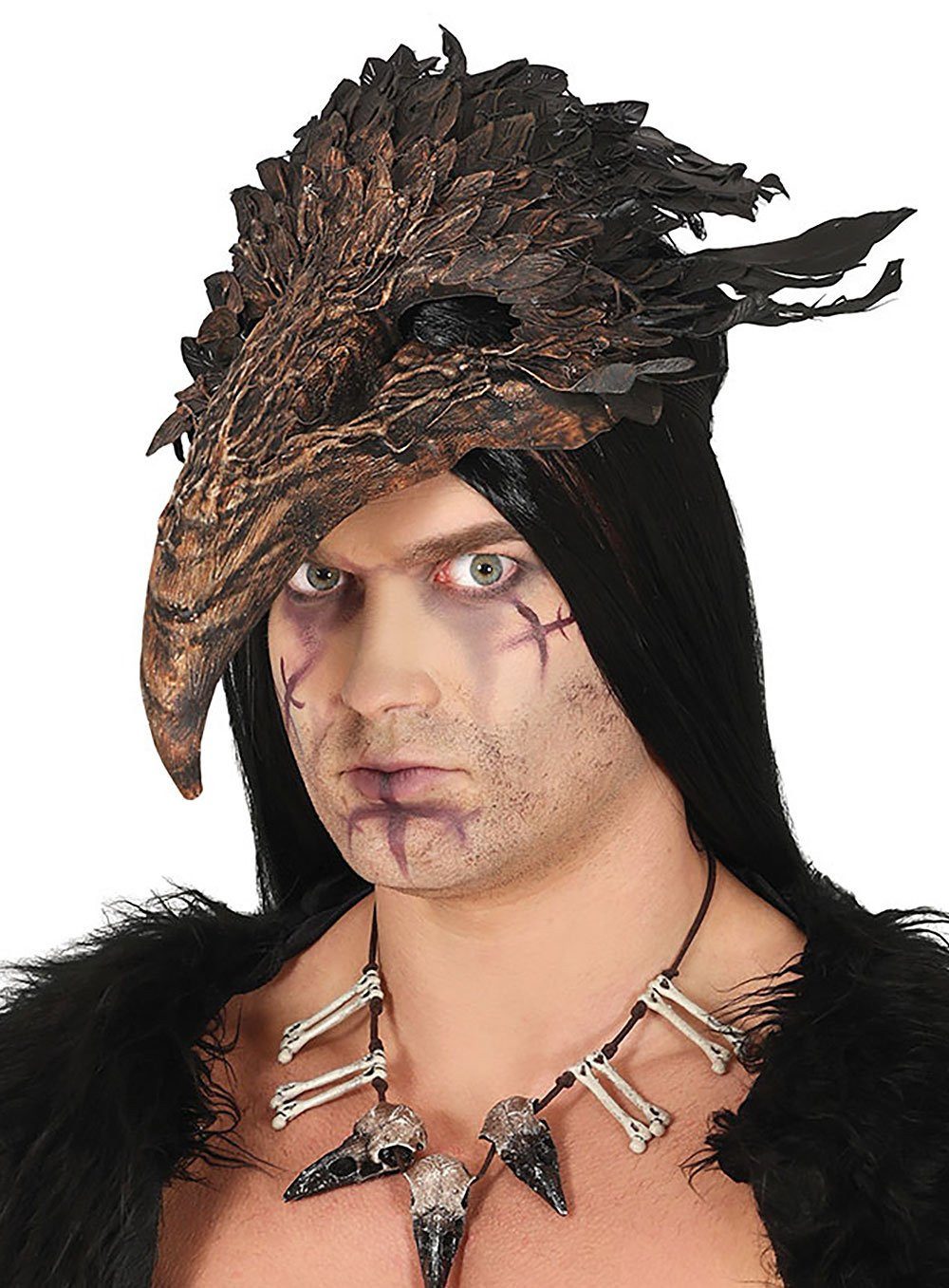 Metamorph Verkleidungsmaske Höllenvogel Halbmaske, Düstere Maske einer vogelähnlichen Gestalt mit Federn