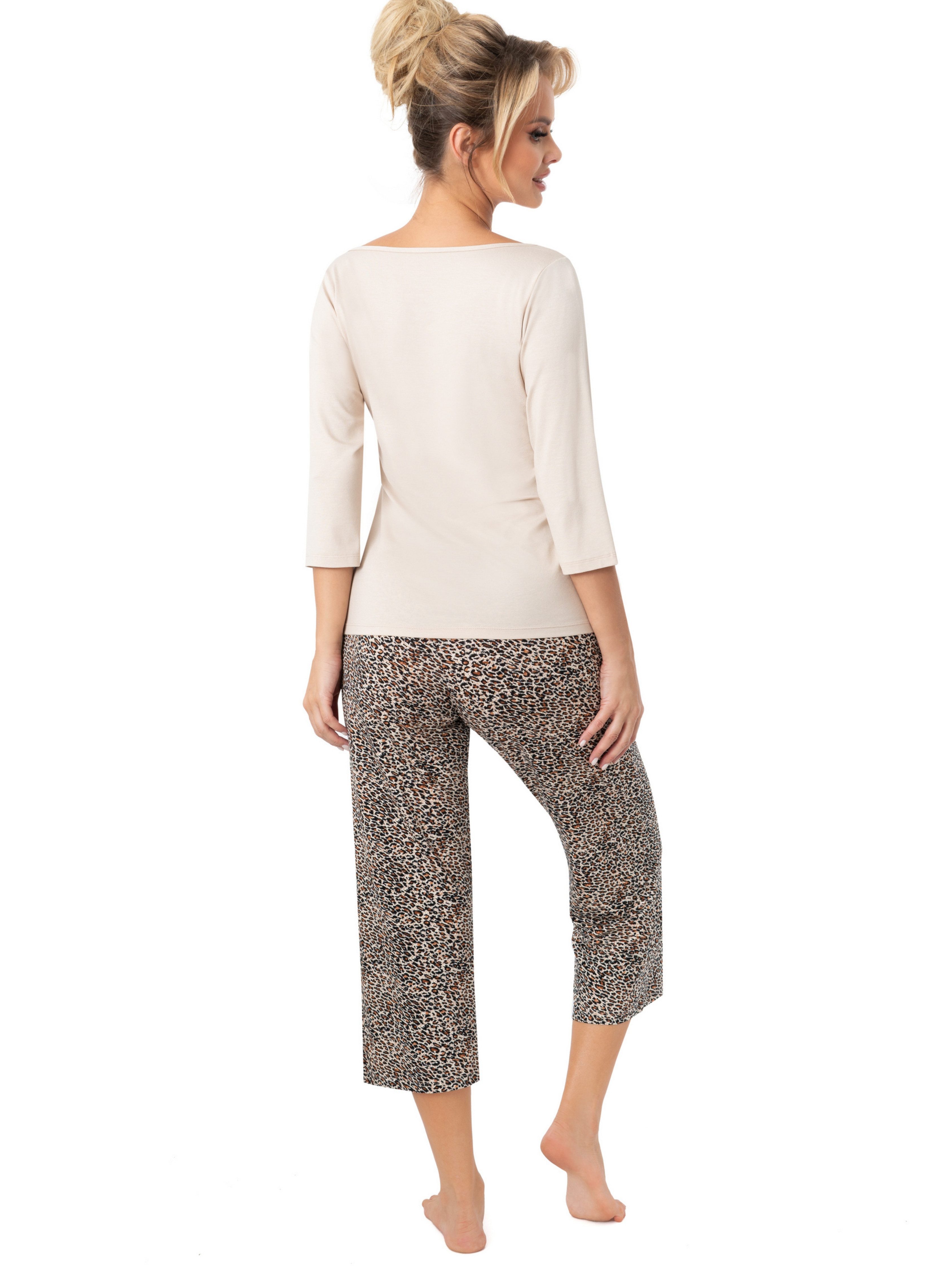 Donna Capri-Pyjama Schlafanzug mit Leo-Print (2 tlg) premium Viskosemischung, Made in Europa