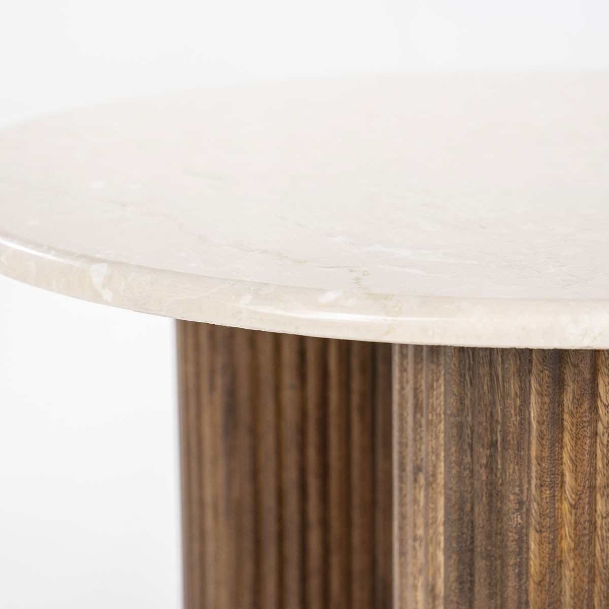 Maison ESTO Beistelltisch Couchtisch EVI rund aus Marmor und Mangoholz, Tischplatte aus Marmor