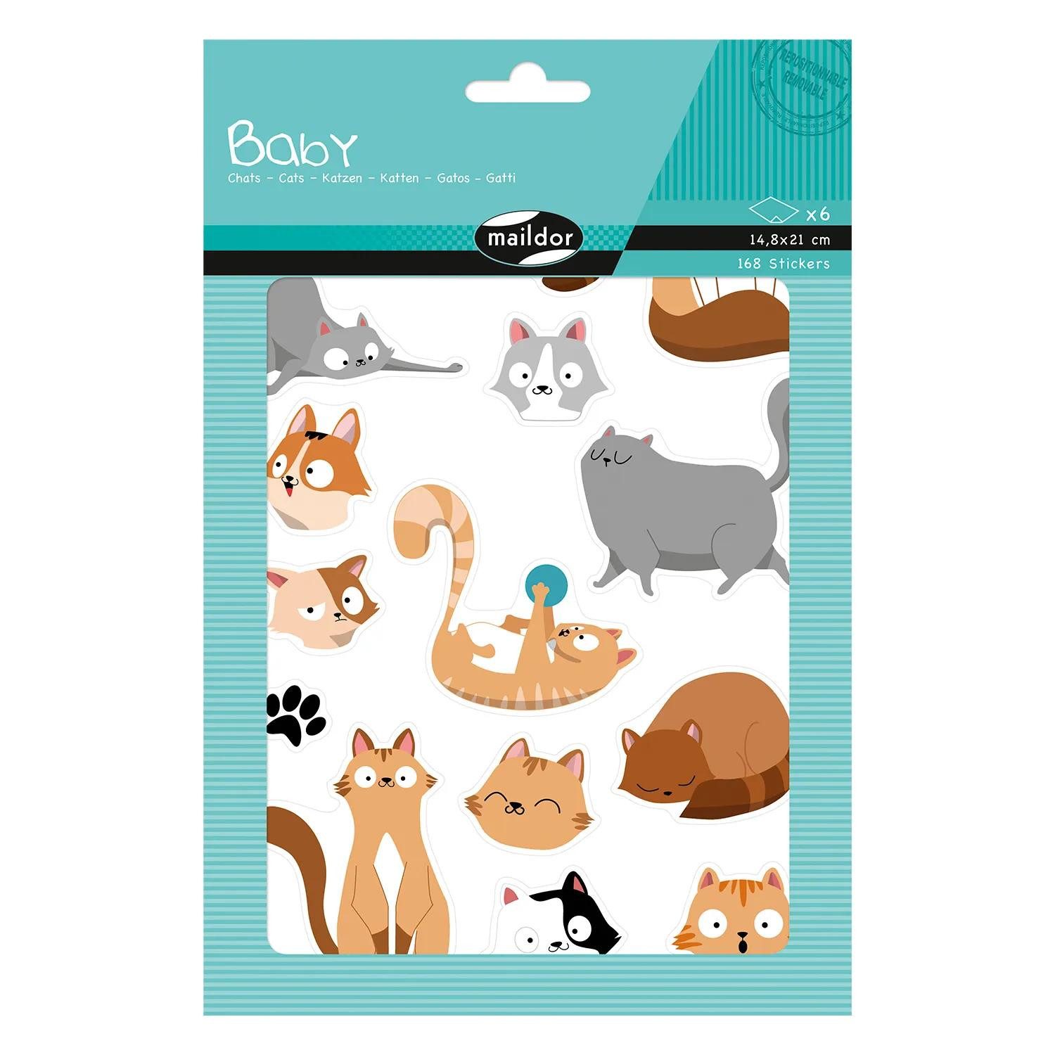 maildor Sticker 10x Baby, 6 Stickerbogen 14,8x21cm, Katzen - Mehrfarbig AE227C, Sticker A5