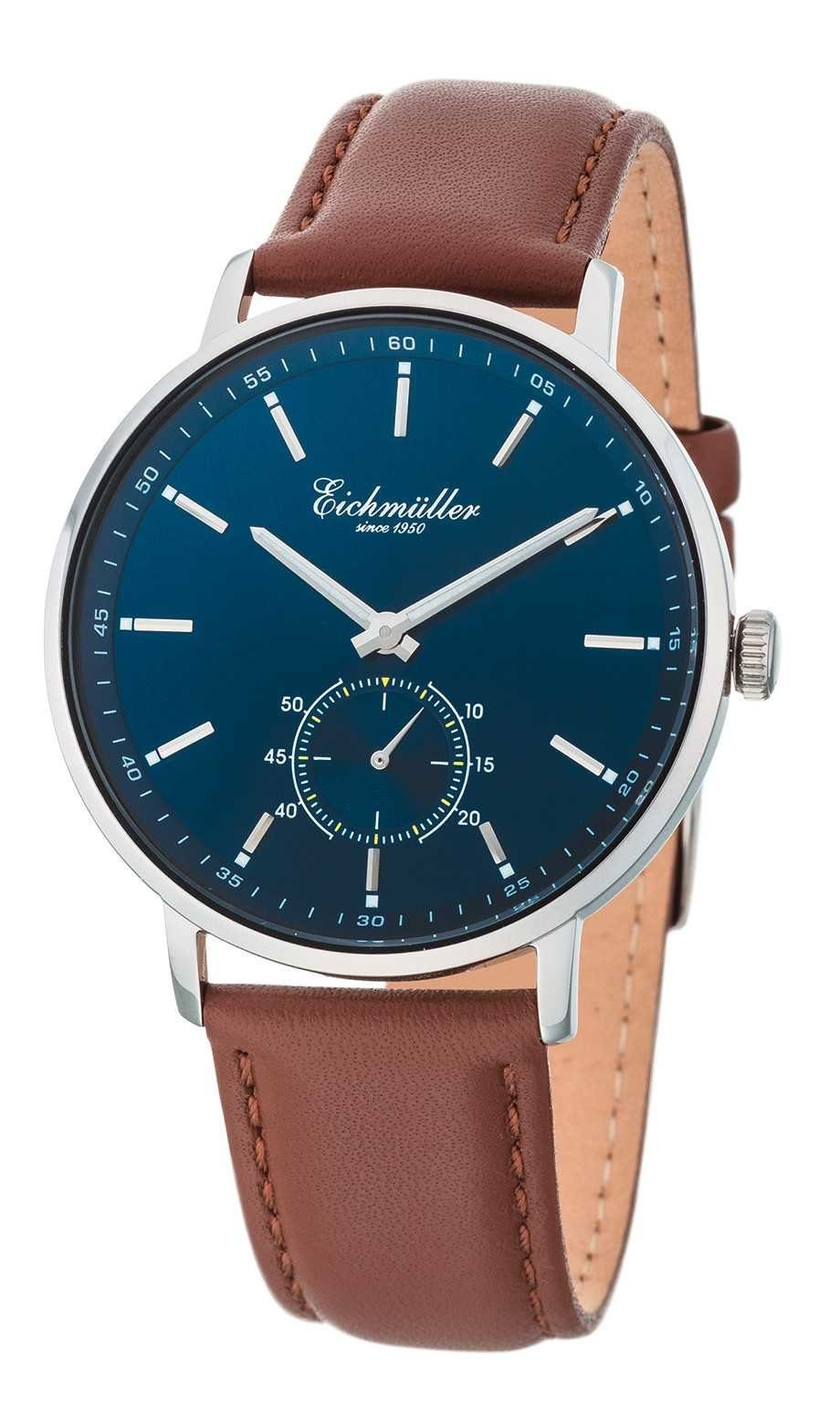 Lederband mm Eichmüller 3038-02 Slim-Gehäuse Quarzuhr Herrenuhr braun/blau 41