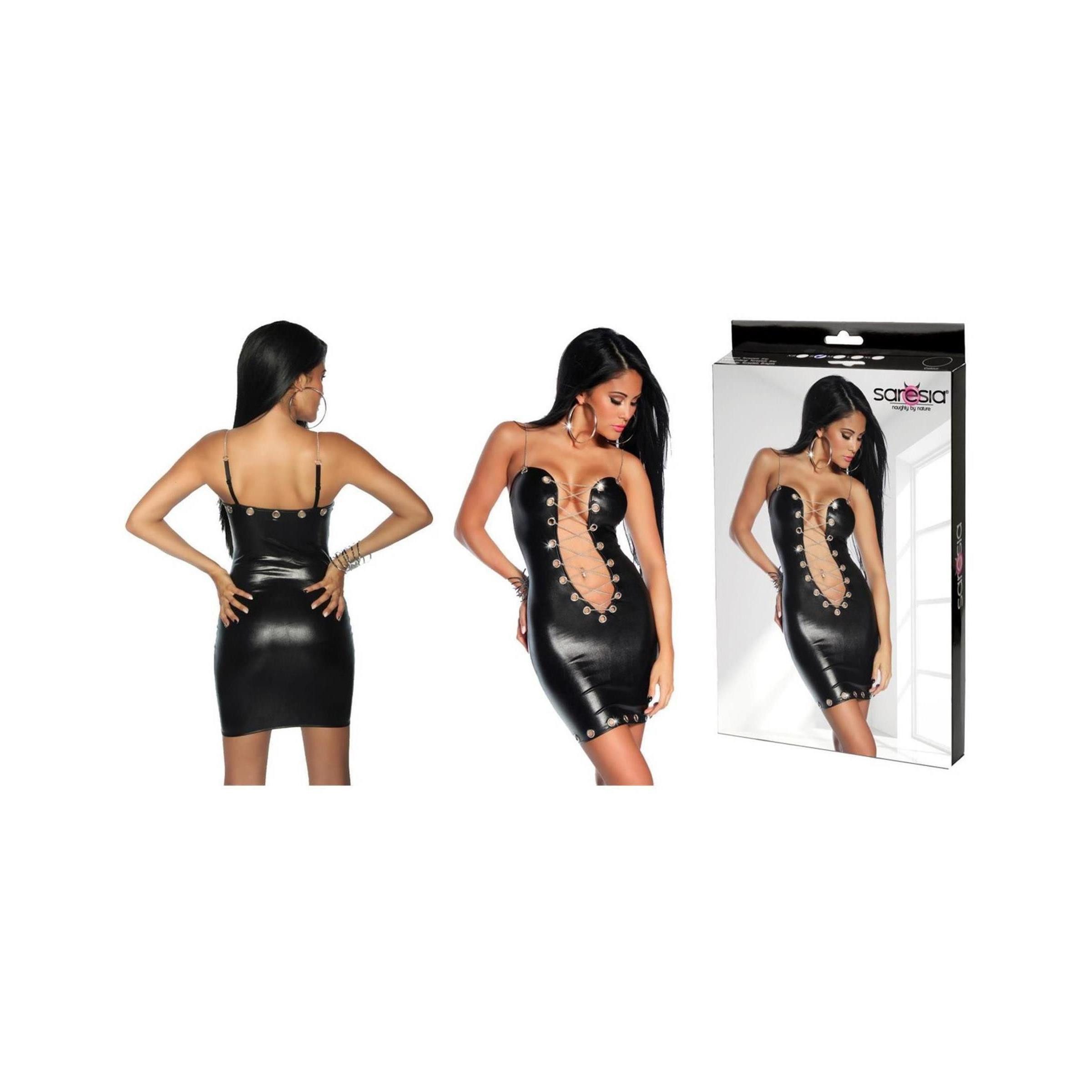 Saresia Minikleid SARESIA Wetlook-Kleid mit Kette - (L,M,XL,XS)