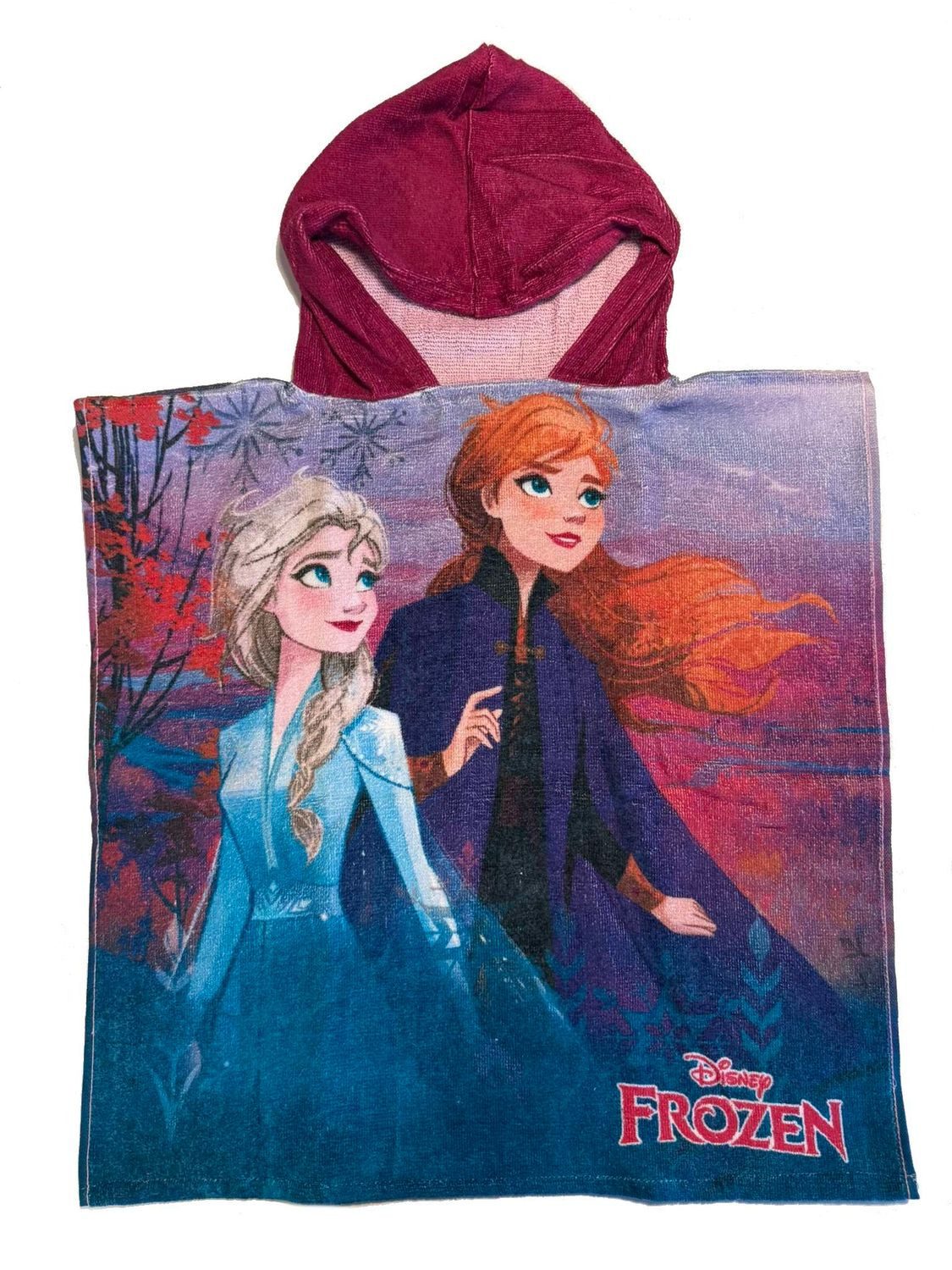 Badeponcho Kinderbademantel 55x55 cm mit Kapuze Frozen Anna und Elsa